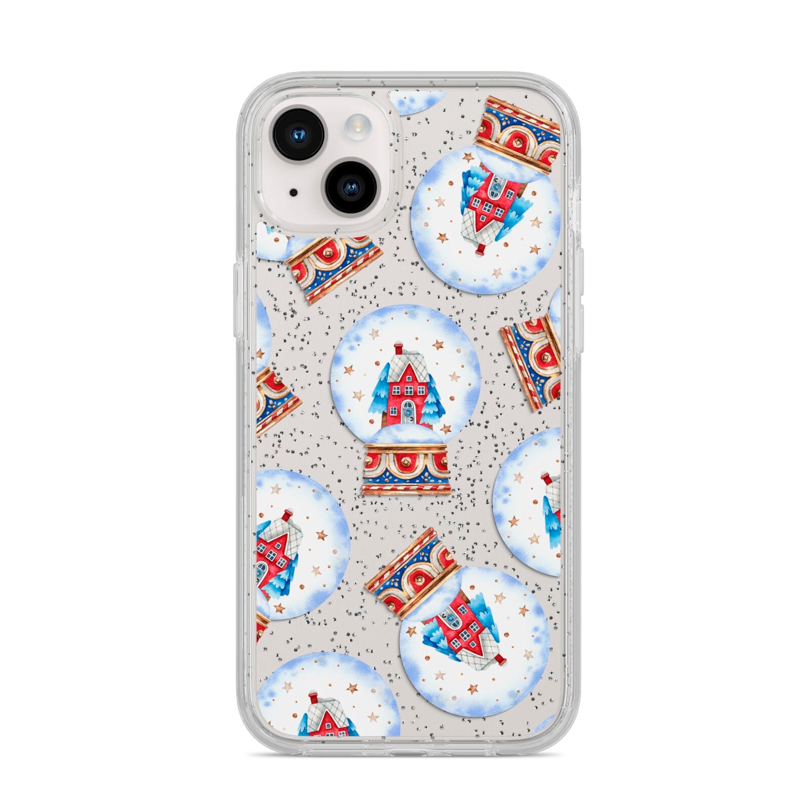 Christmas Snow Globe Pattern iPhone 14 Plus Glitter Tough Case Starlight