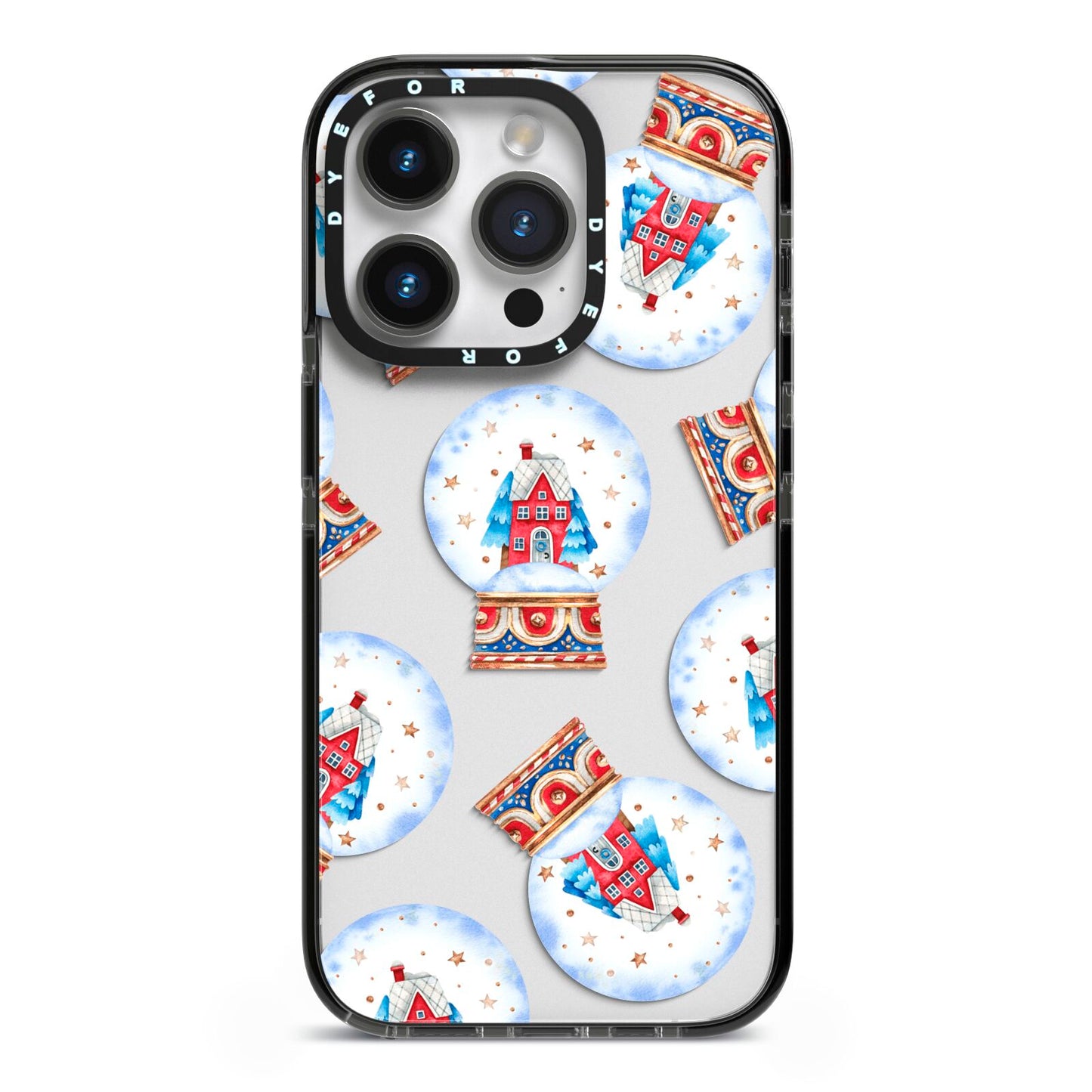Christmas Snow Globe Pattern iPhone 14 Pro Black Impact Case on Silver phone