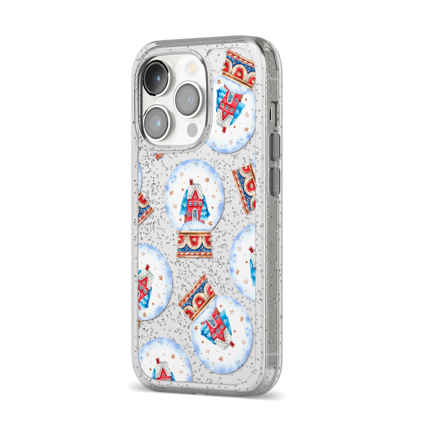 Christmas Snow Globe Pattern iPhone 14 Pro Glitter Tough Case Silver Angled Image