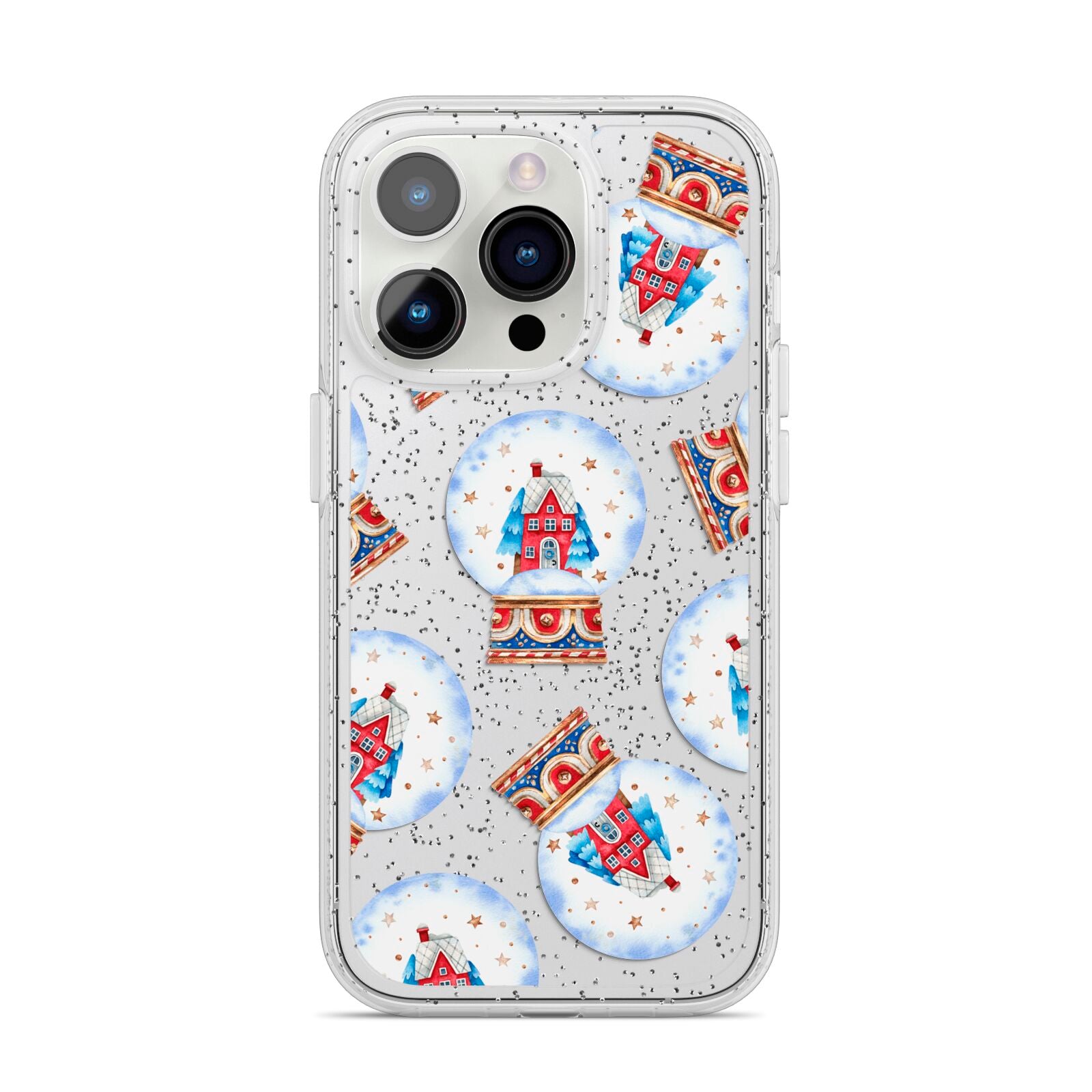 Christmas Snow Globe Pattern iPhone 14 Pro Glitter Tough Case Silver