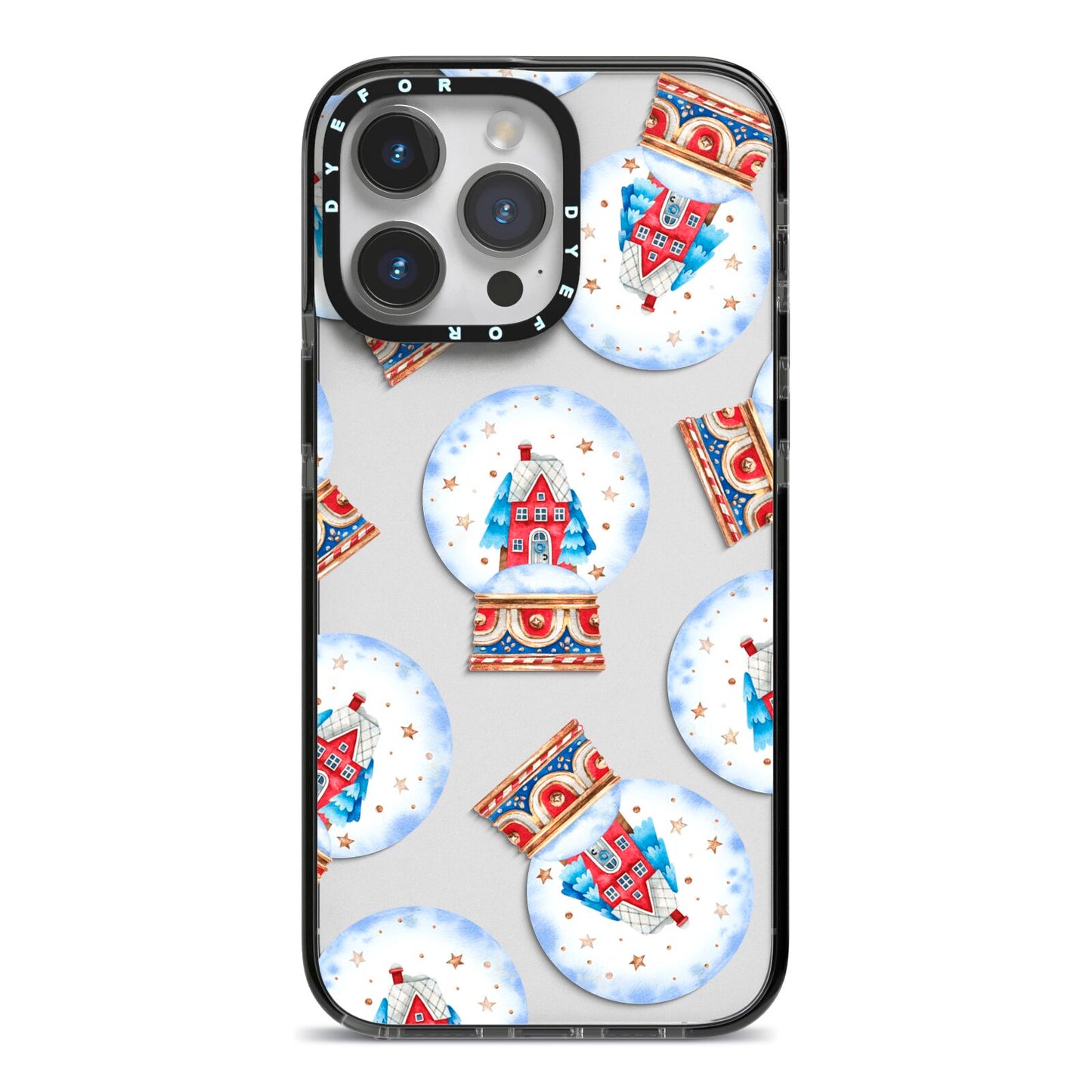 Christmas Snow Globe Pattern iPhone 14 Pro Max Black Impact Case on Silver phone