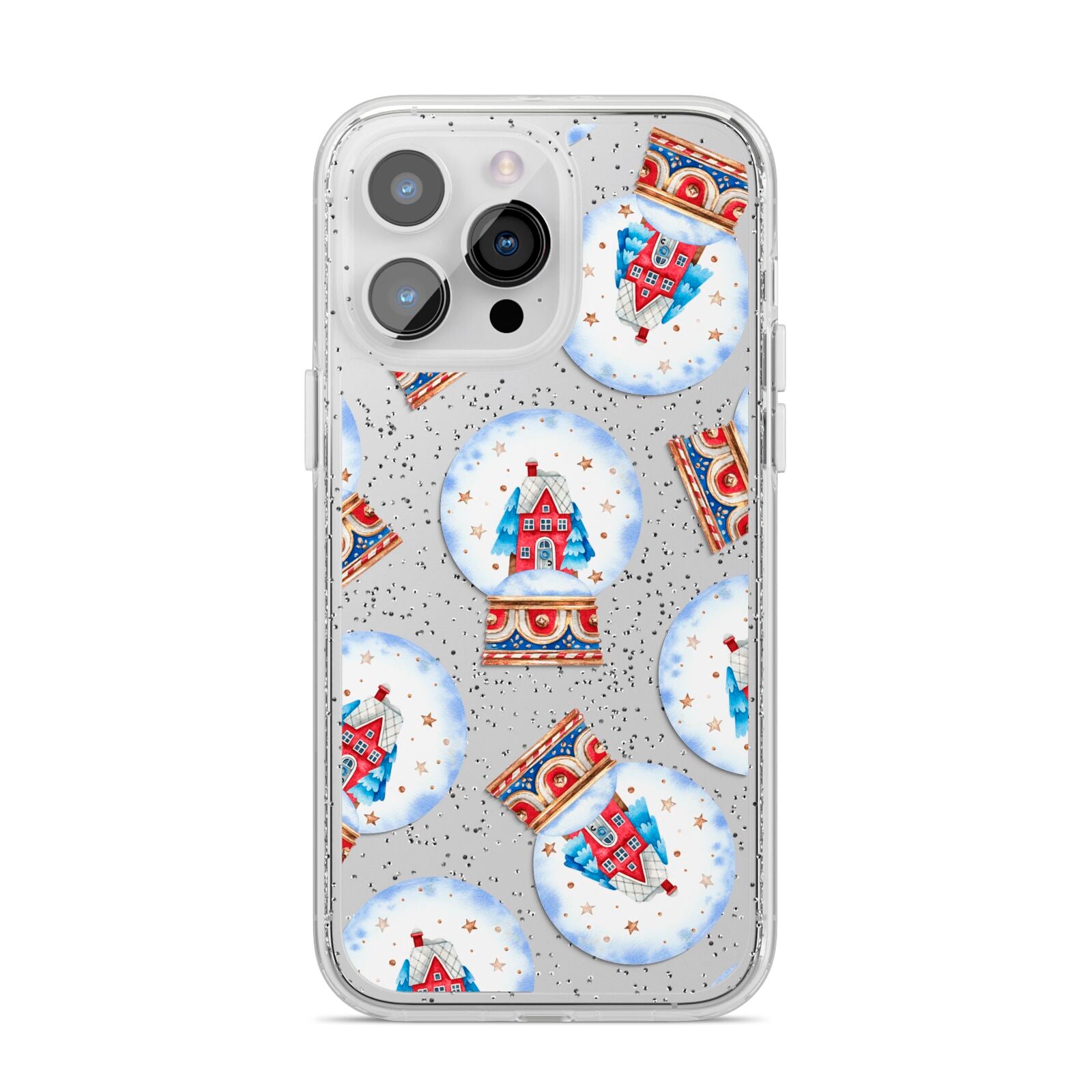 Christmas Snow Globe Pattern iPhone 14 Pro Max Glitter Tough Case Silver