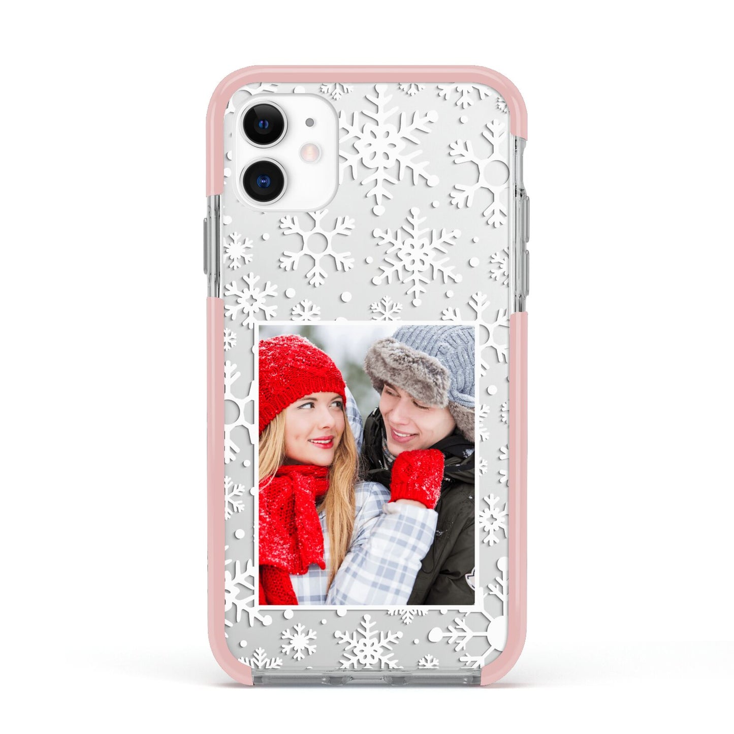 Christmas Snowflake Personalised Photo Apple iPhone 11 in White with Pink Impact Case
