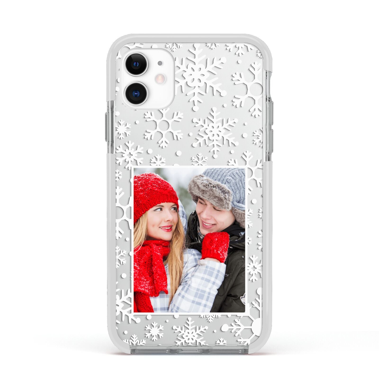 Christmas Snowflake Personalised Photo Apple iPhone 11 in White with White Impact Case
