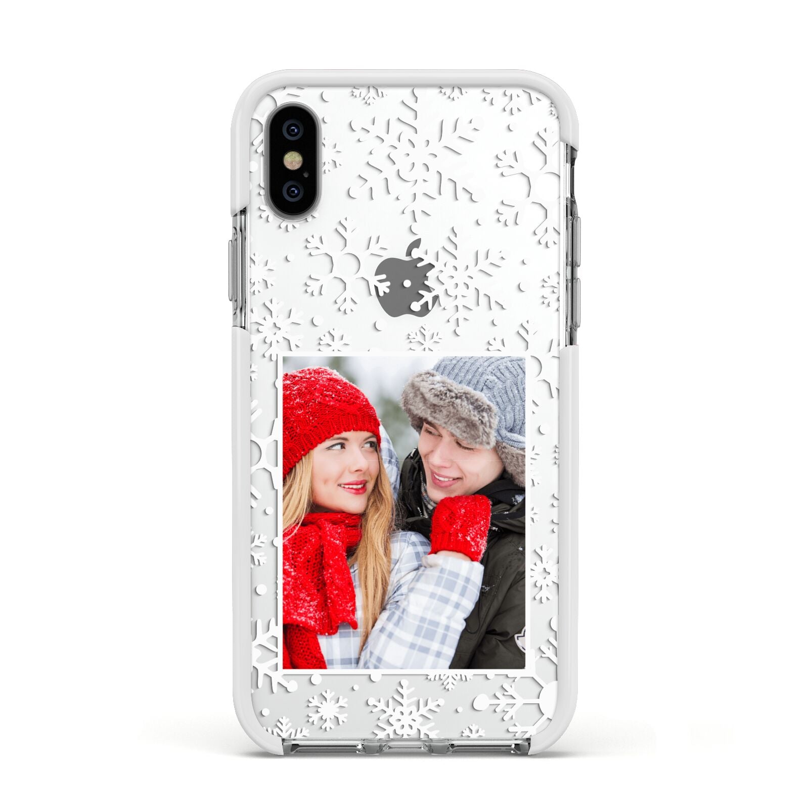 Christmas Snowflake Personalised Photo Apple iPhone Xs Impact Case White Edge on Silver Phone