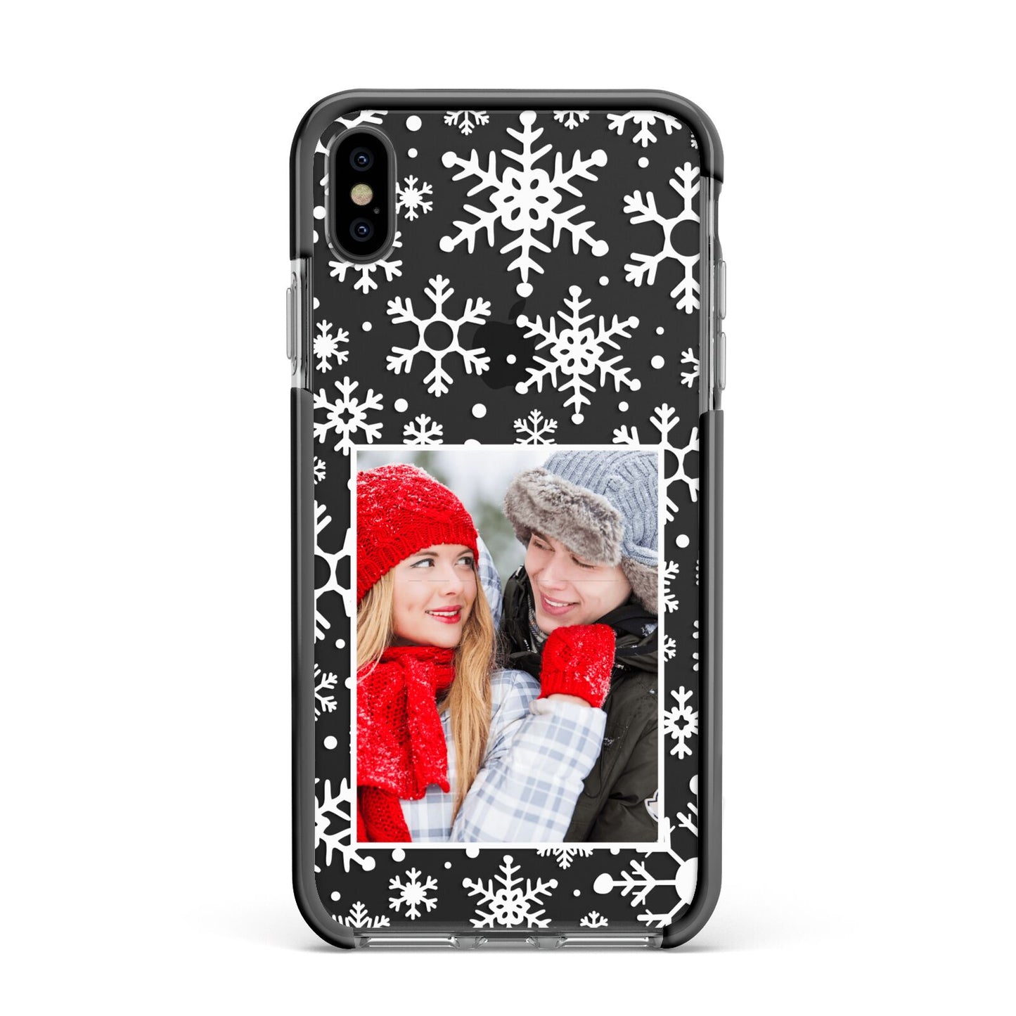 Christmas Snowflake Personalised Photo Apple iPhone Xs Max Impact Case Black Edge on Black Phone