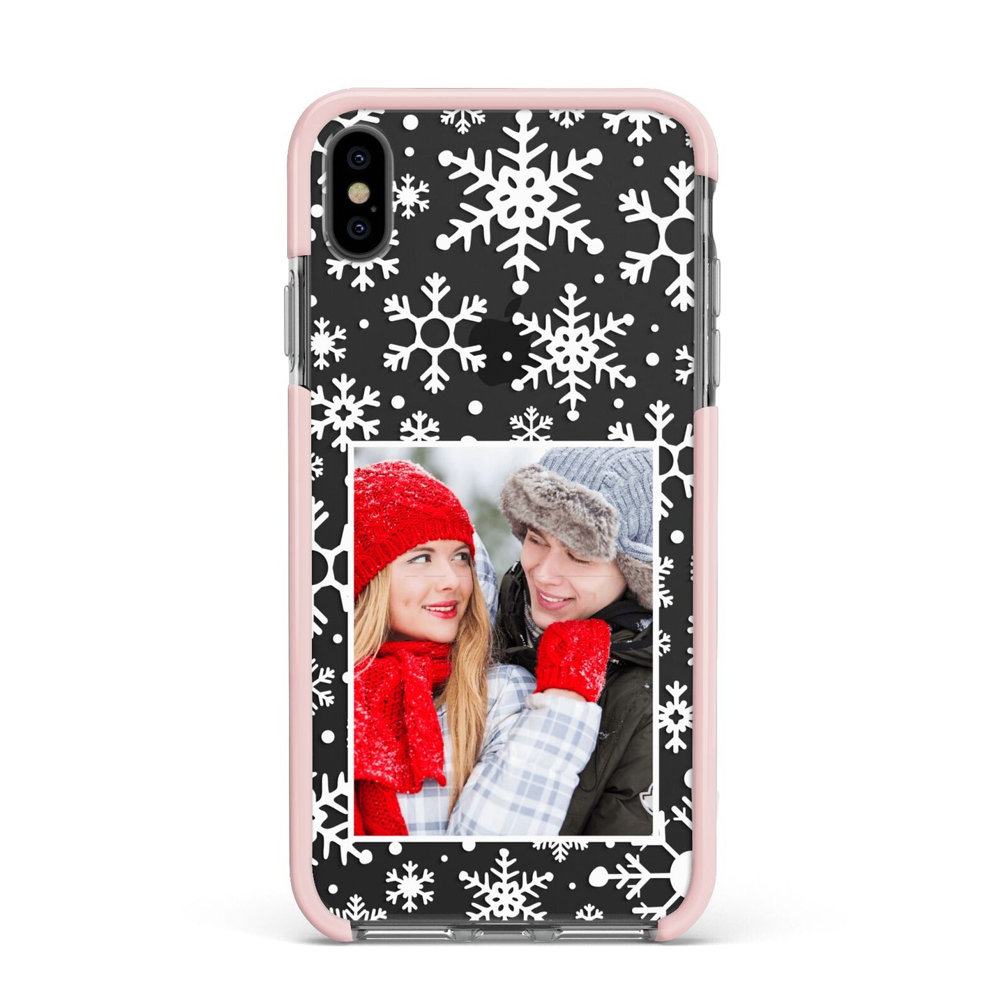 Christmas Snowflake Personalised Photo Apple iPhone Xs Max Impact Case Pink Edge on Black Phone