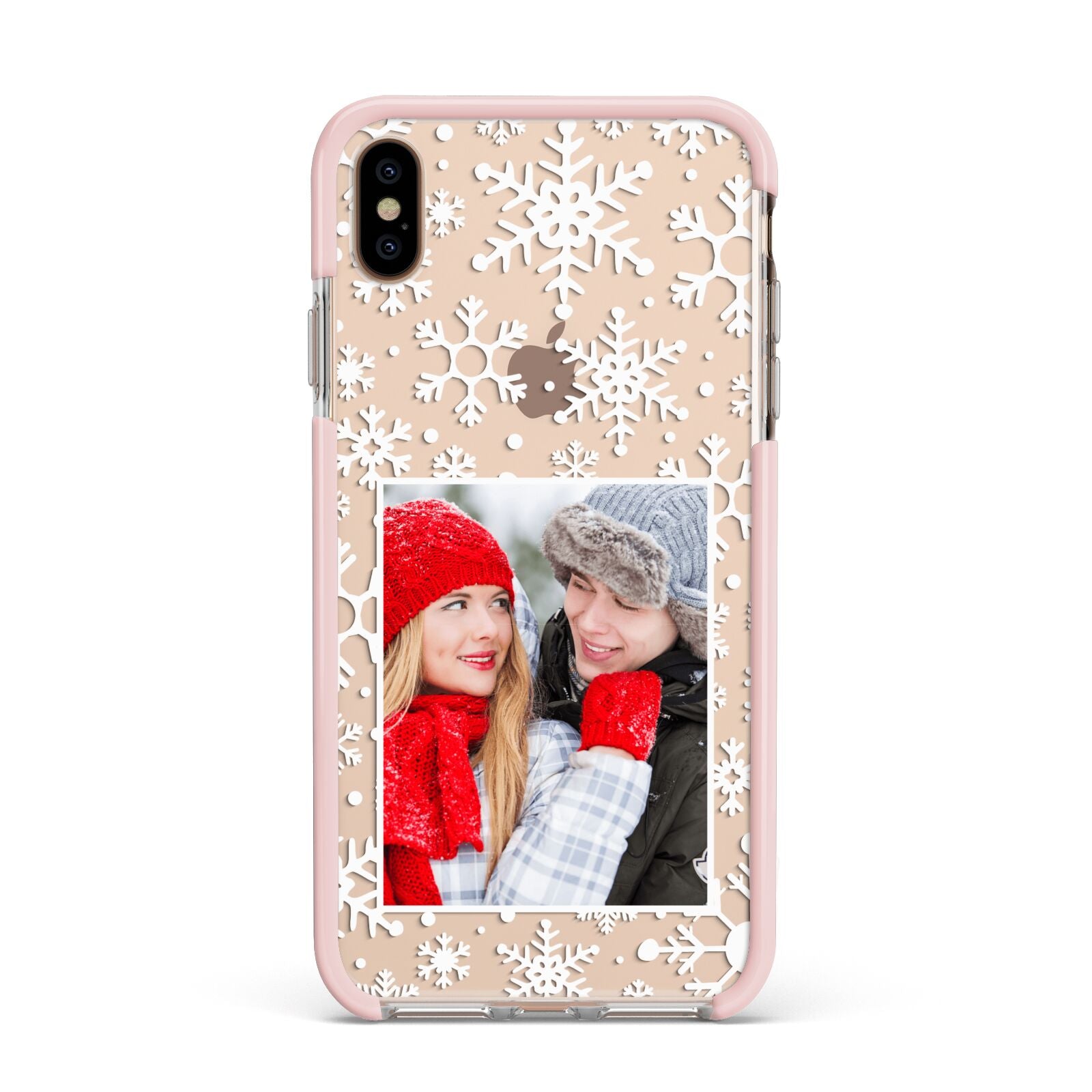 Christmas Snowflake Personalised Photo Apple iPhone Xs Max Impact Case Pink Edge on Gold Phone
