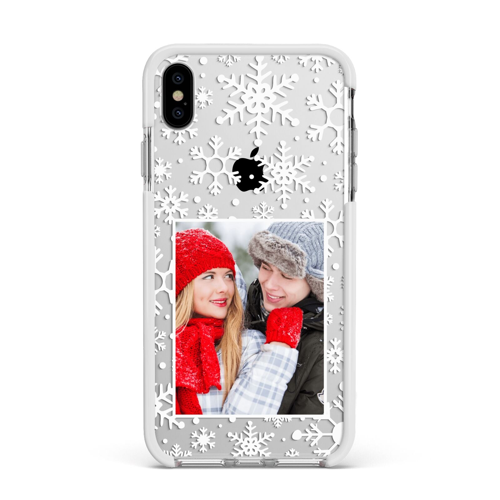 Christmas Snowflake Personalised Photo Apple iPhone Xs Max Impact Case White Edge on Silver Phone