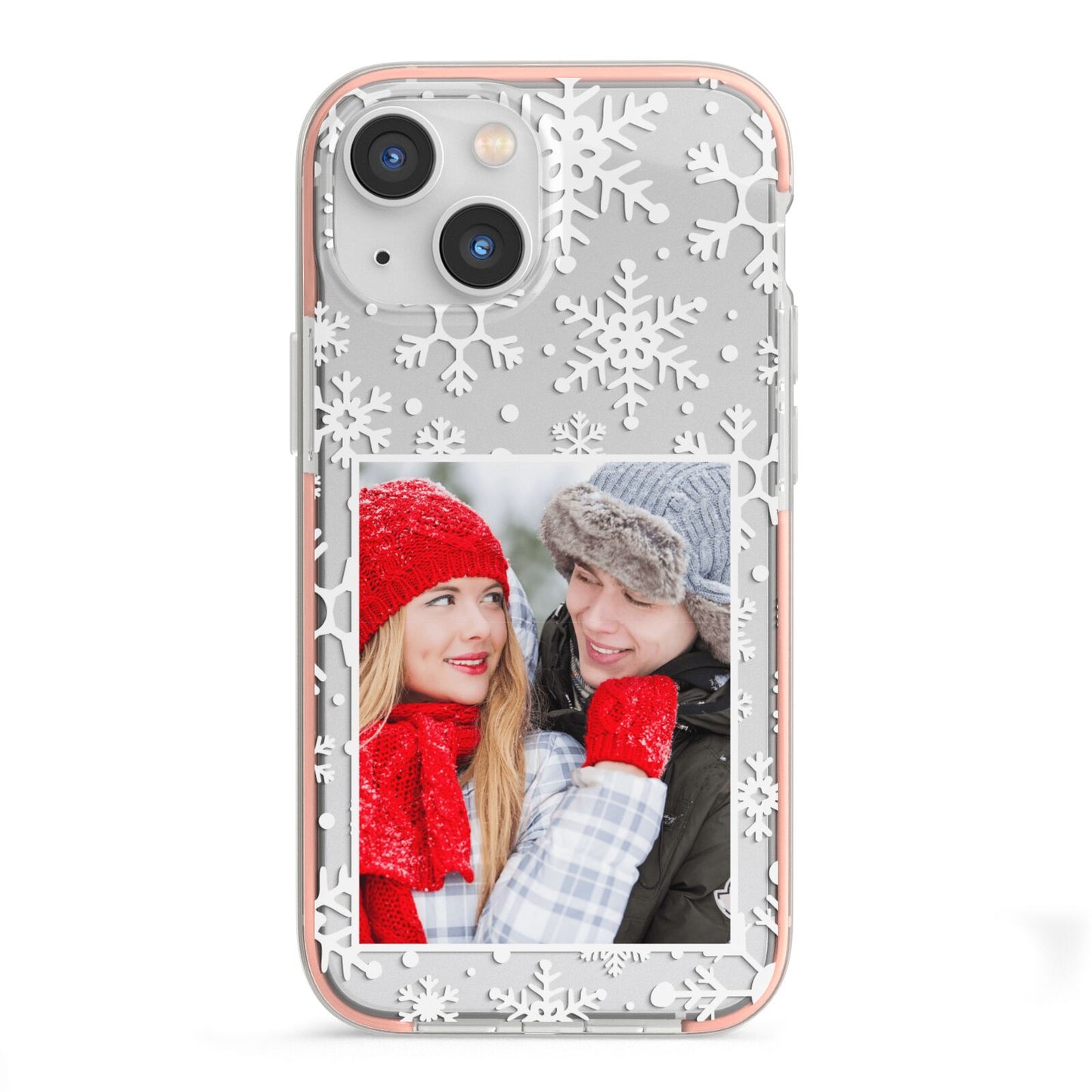 Christmas Snowflake Personalised Photo iPhone 13 Mini TPU Impact Case with Pink Edges