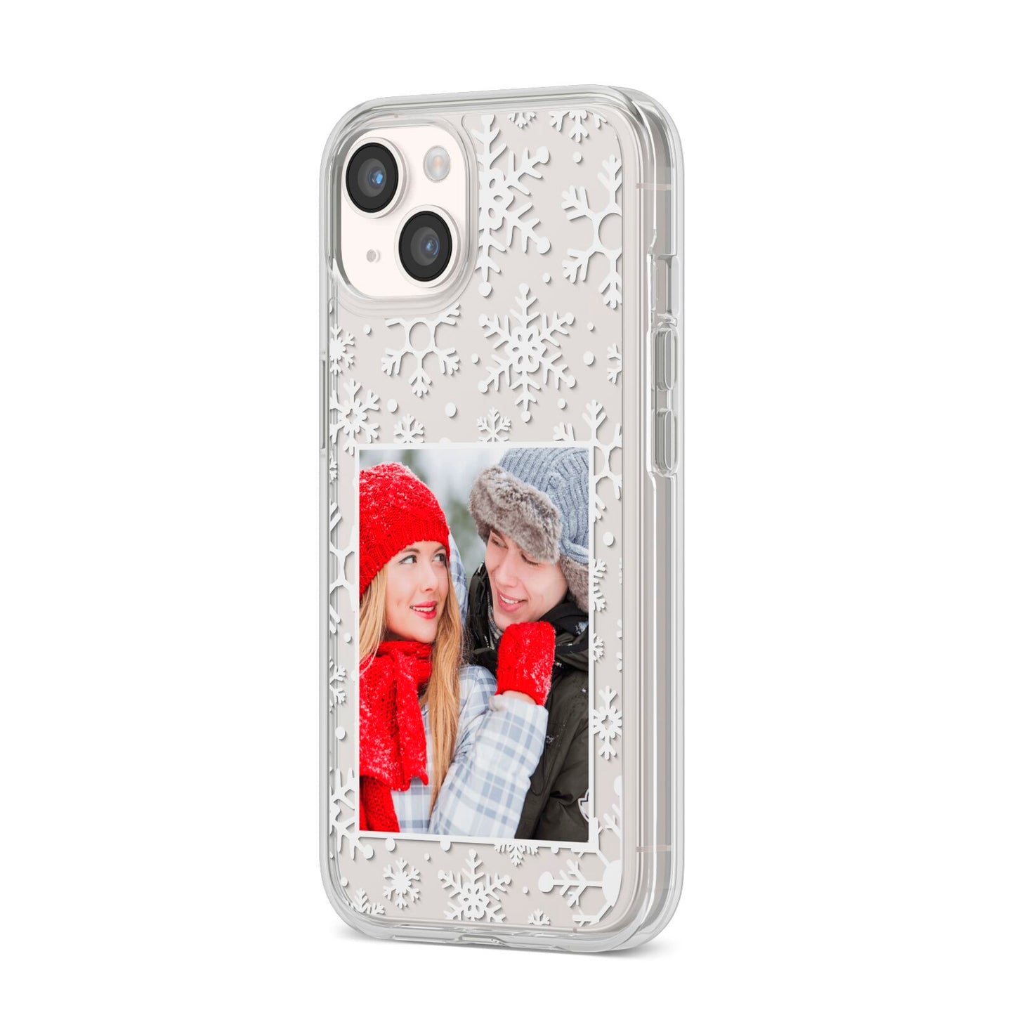 Christmas Snowflake Personalised Photo iPhone 14 Clear Tough Case Starlight Angled Image