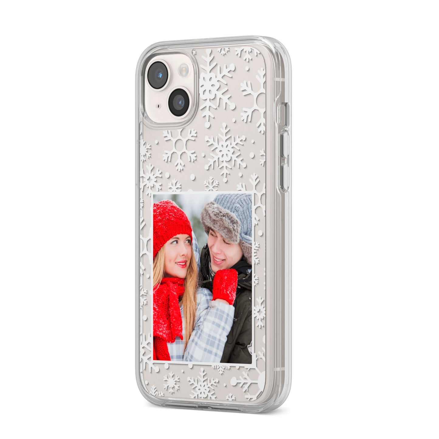 Christmas Snowflake Personalised Photo iPhone 14 Plus Clear Tough Case Starlight Angled Image