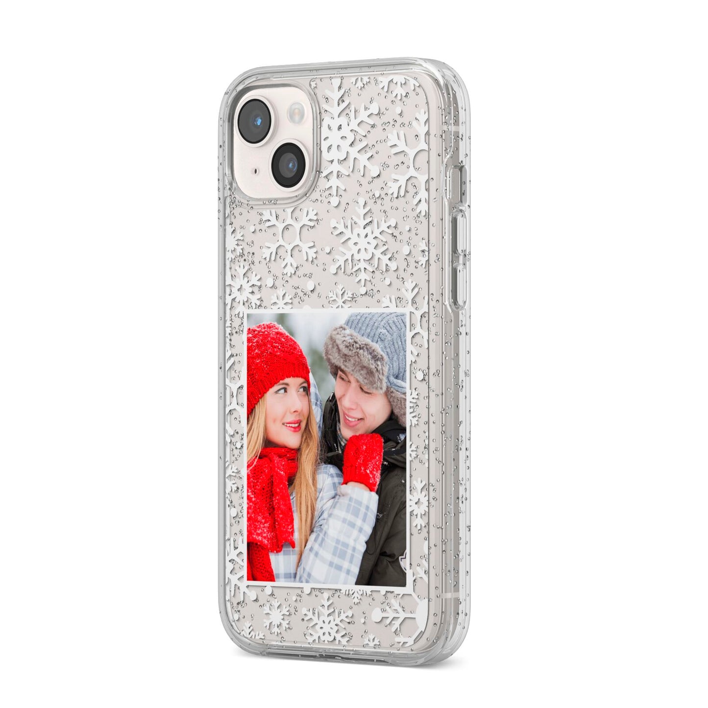 Christmas Snowflake Personalised Photo iPhone 14 Plus Glitter Tough Case Starlight Angled Image