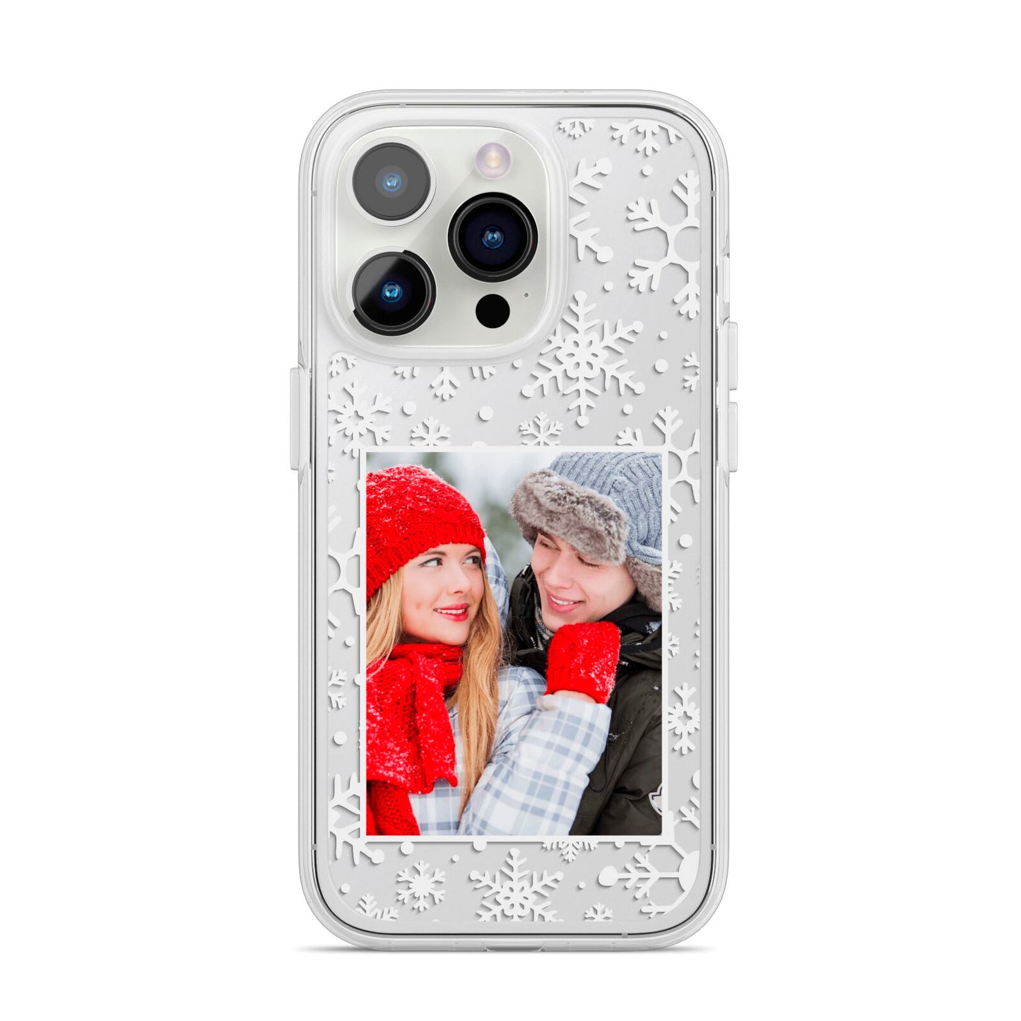Christmas Snowflake Personalised Photo iPhone 14 Pro Clear Tough Case Silver