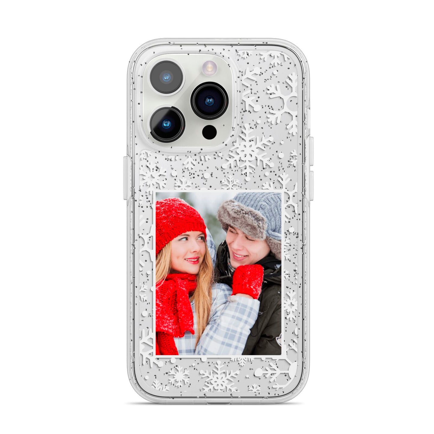 Christmas Snowflake Personalised Photo iPhone 14 Pro Glitter Tough Case Silver