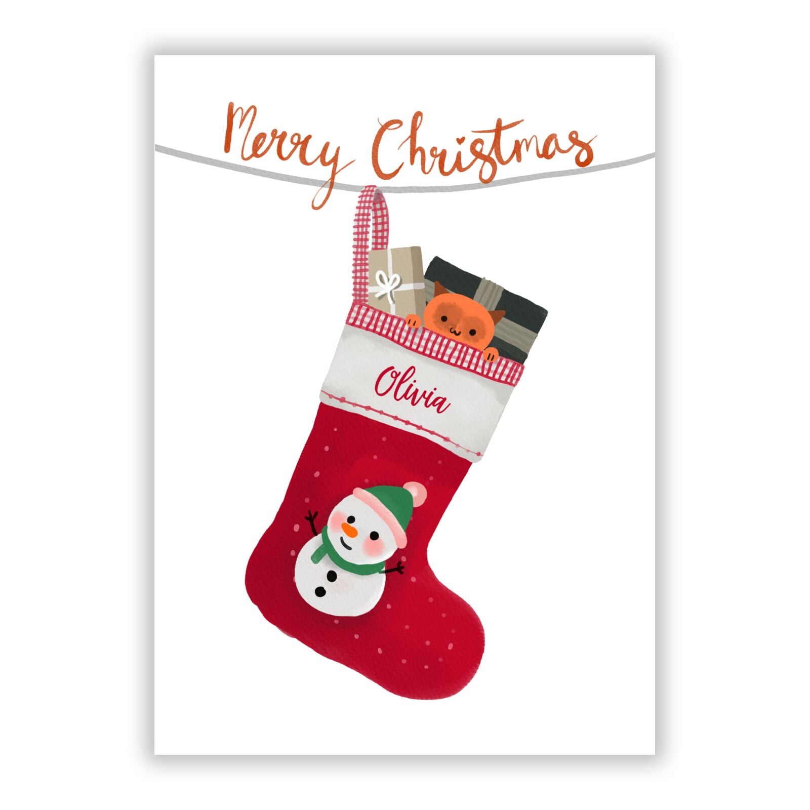 Christmas Stocking with Name A5 Flat Greetings Card