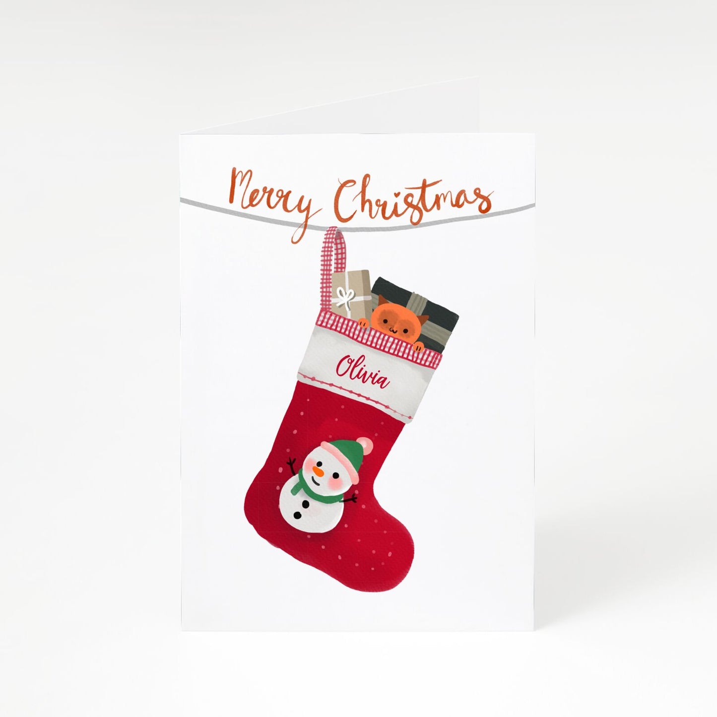 Christmas Stocking with Name A5 Greetings Card