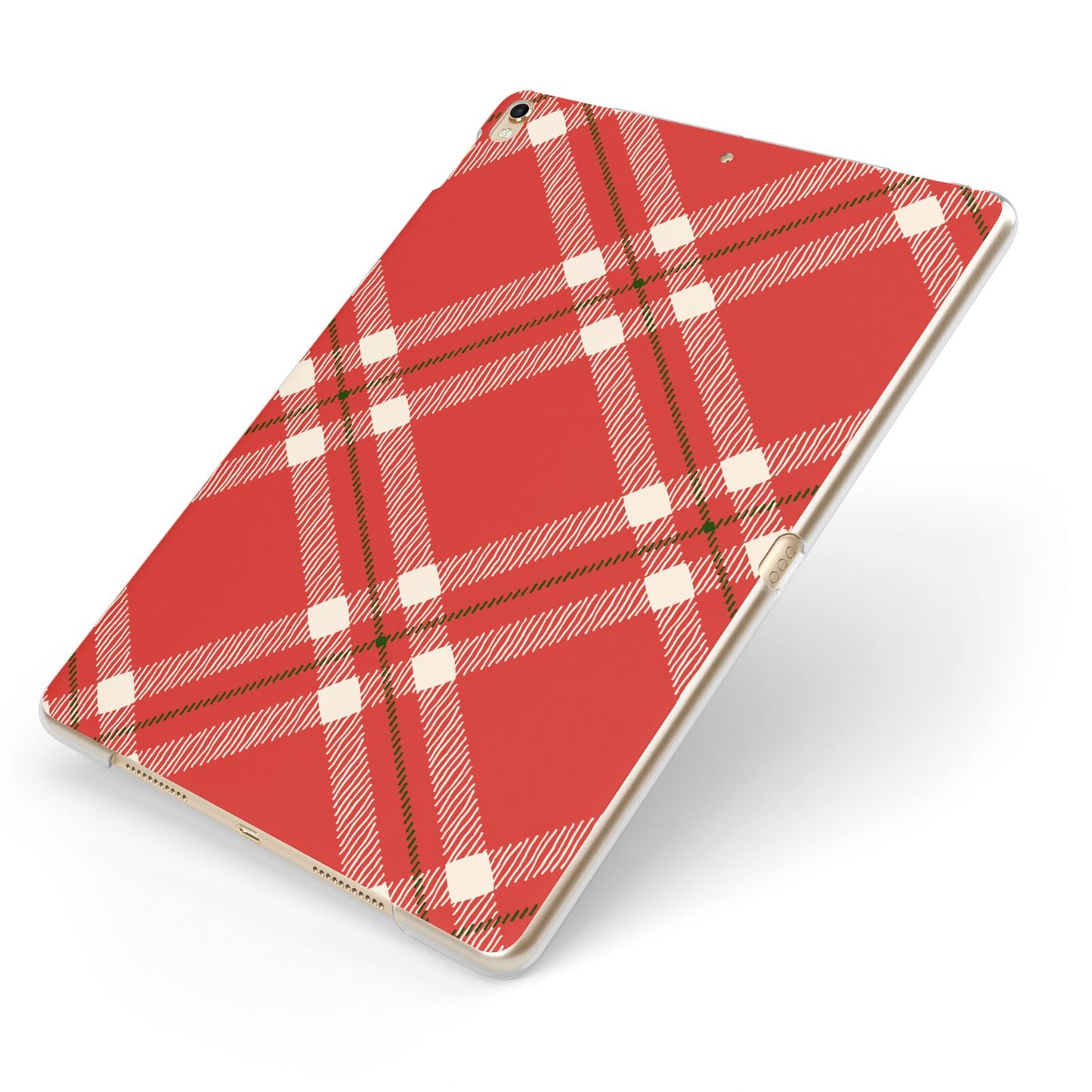 Christmas Tartan Apple iPad Case on Gold iPad Side View