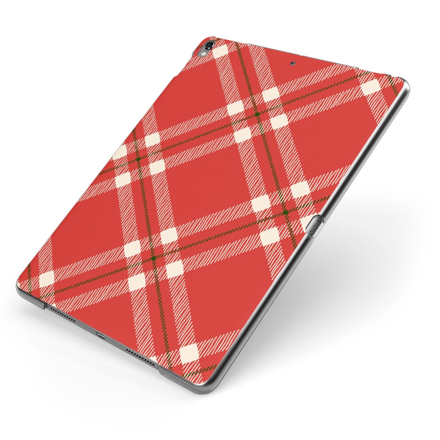 Christmas Tartan Apple iPad Case on Grey iPad Side View
