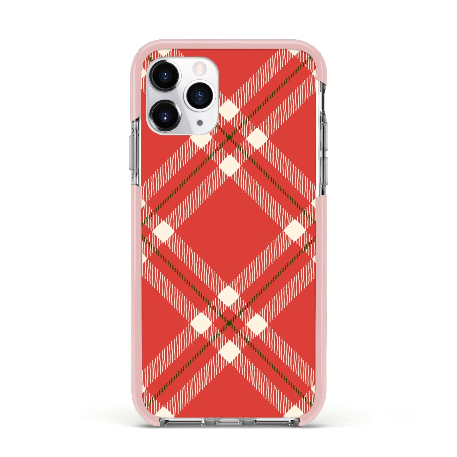 Christmas Tartan Apple iPhone 11 Pro in Silver with Pink Impact Case
