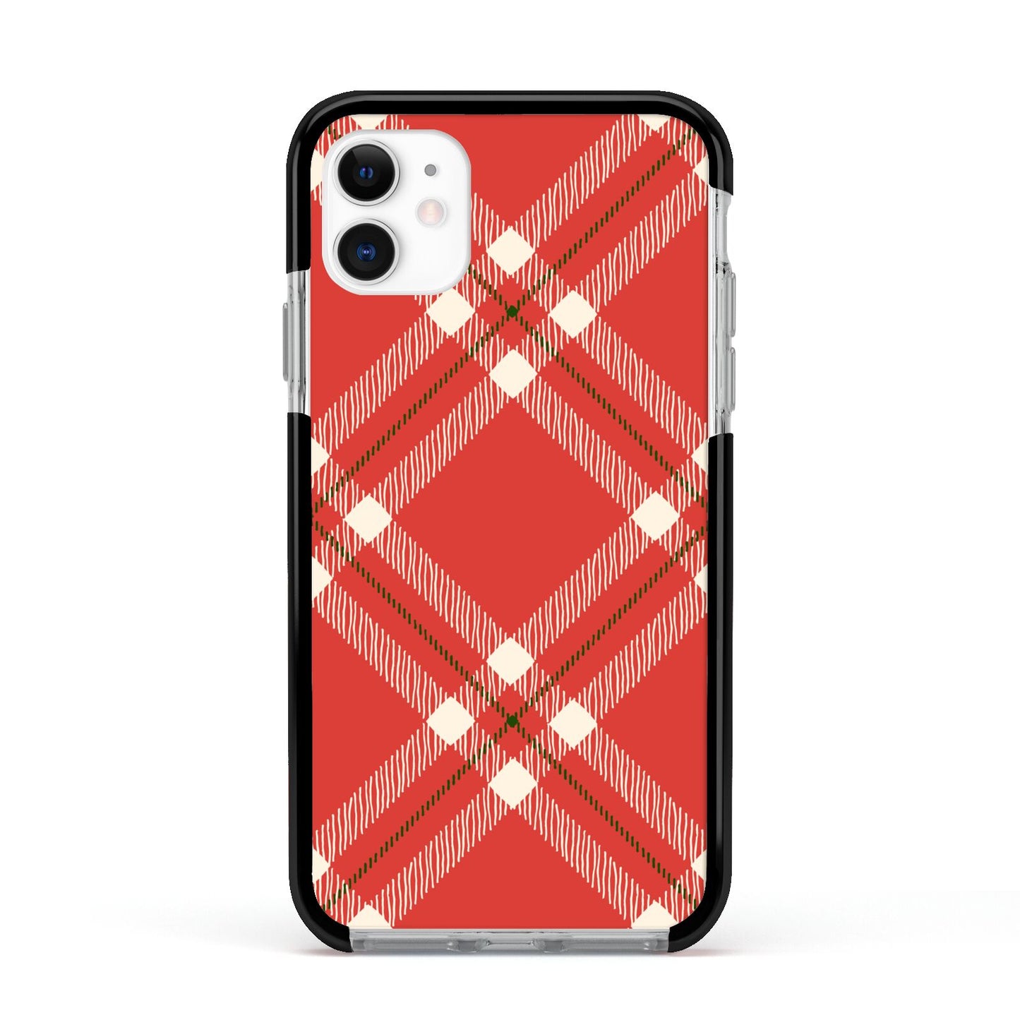 Christmas Tartan Apple iPhone 11 in White with Black Impact Case