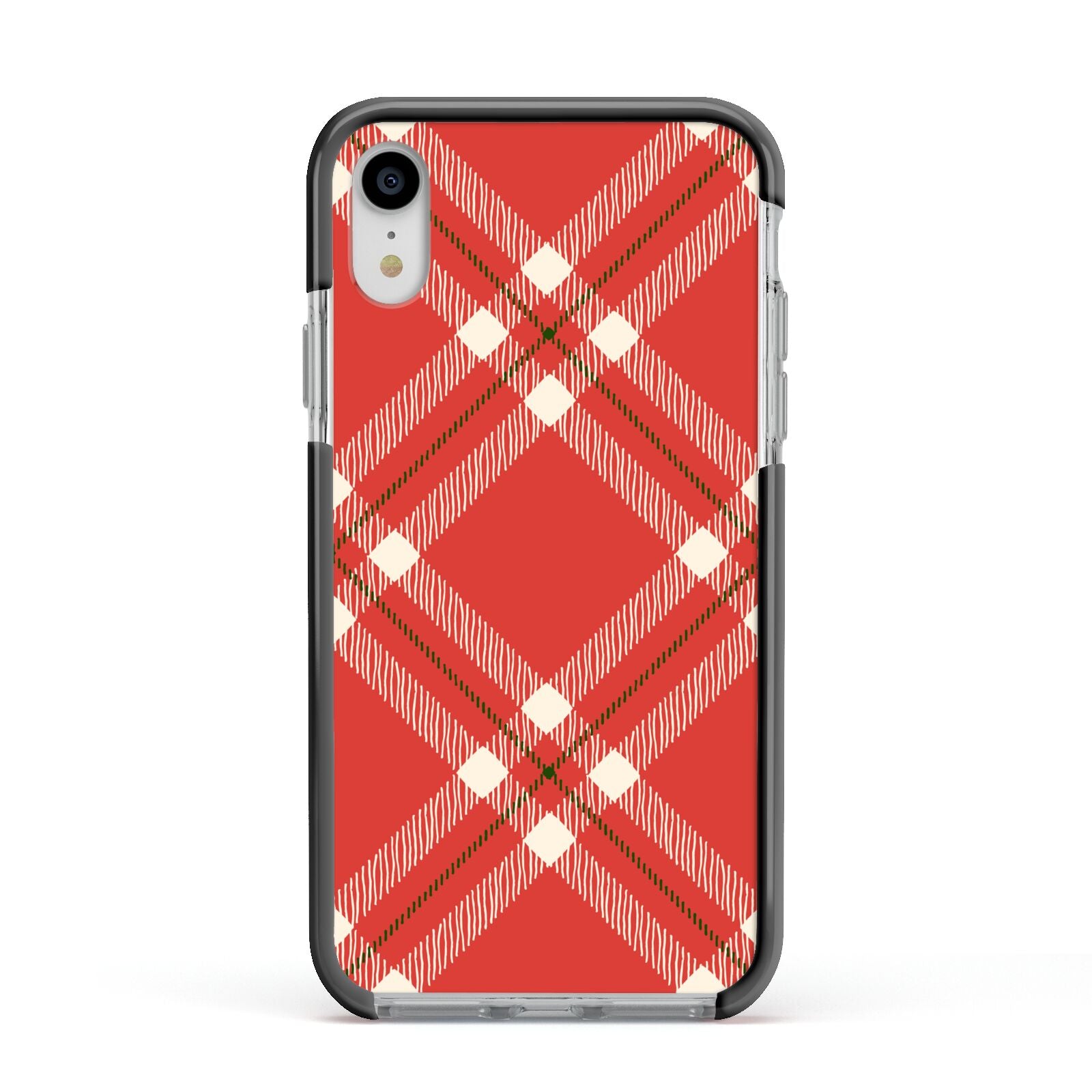 Christmas Tartan Apple iPhone XR Impact Case Black Edge on Silver Phone