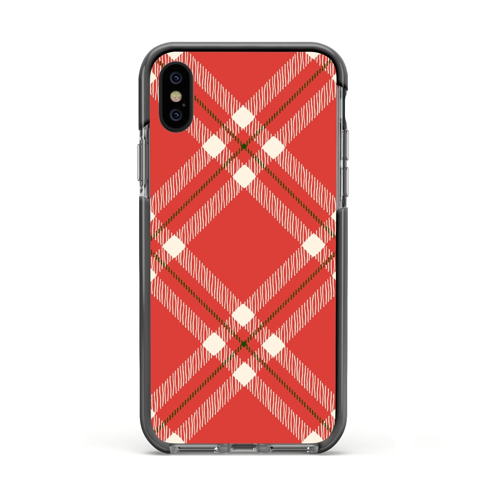 Christmas Tartan Apple iPhone Xs Impact Case Black Edge on Black Phone