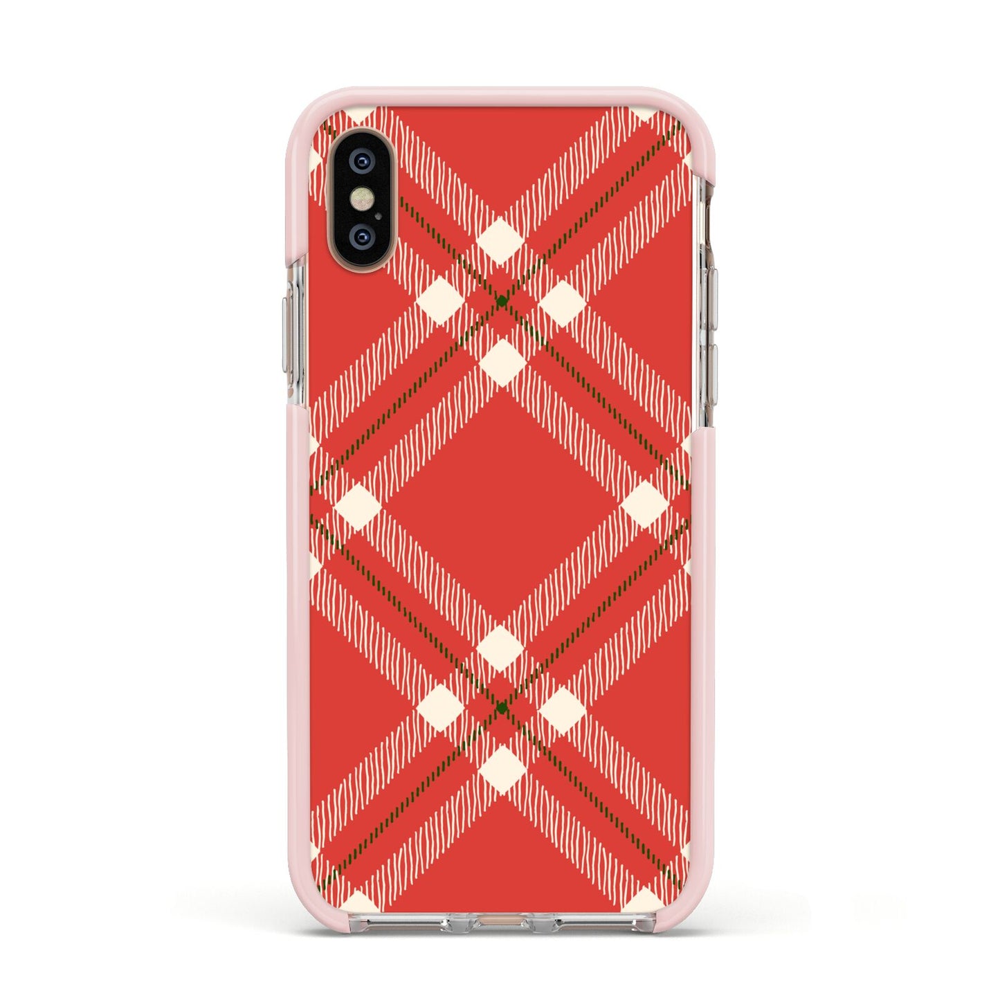 Christmas Tartan Apple iPhone Xs Impact Case Pink Edge on Gold Phone