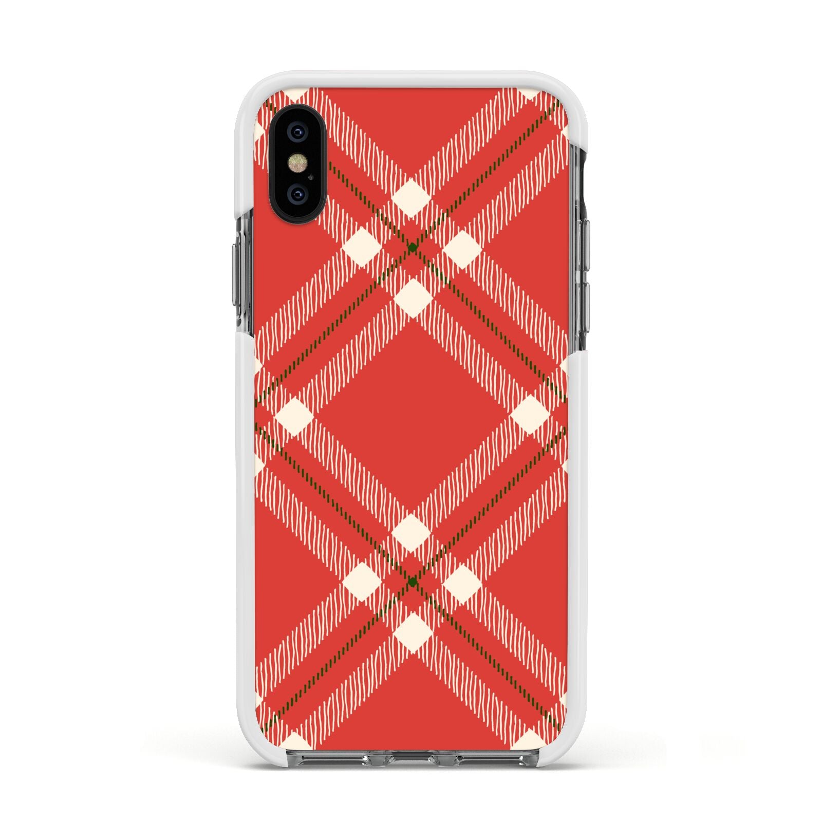 Christmas Tartan Apple iPhone Xs Impact Case White Edge on Black Phone
