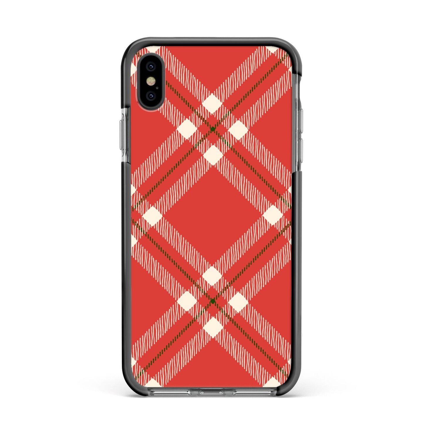 Christmas Tartan Apple iPhone Xs Max Impact Case Black Edge on Black Phone