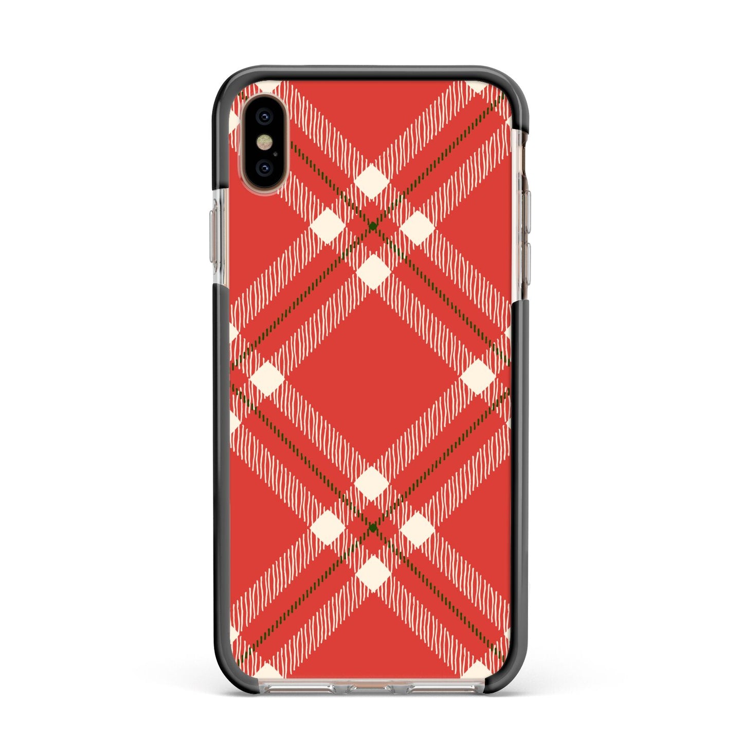 Christmas Tartan Apple iPhone Xs Max Impact Case Black Edge on Gold Phone