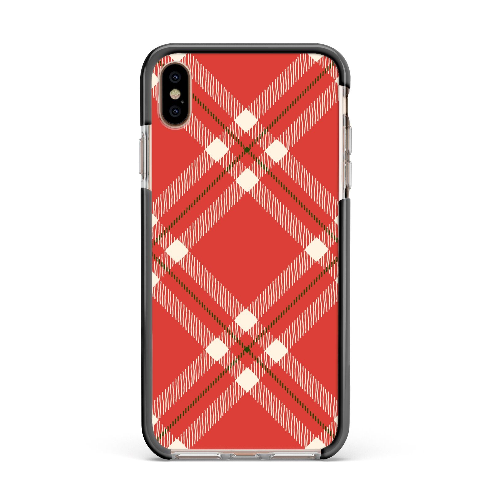 Christmas Tartan Apple iPhone Xs Max Impact Case Black Edge on Gold Phone