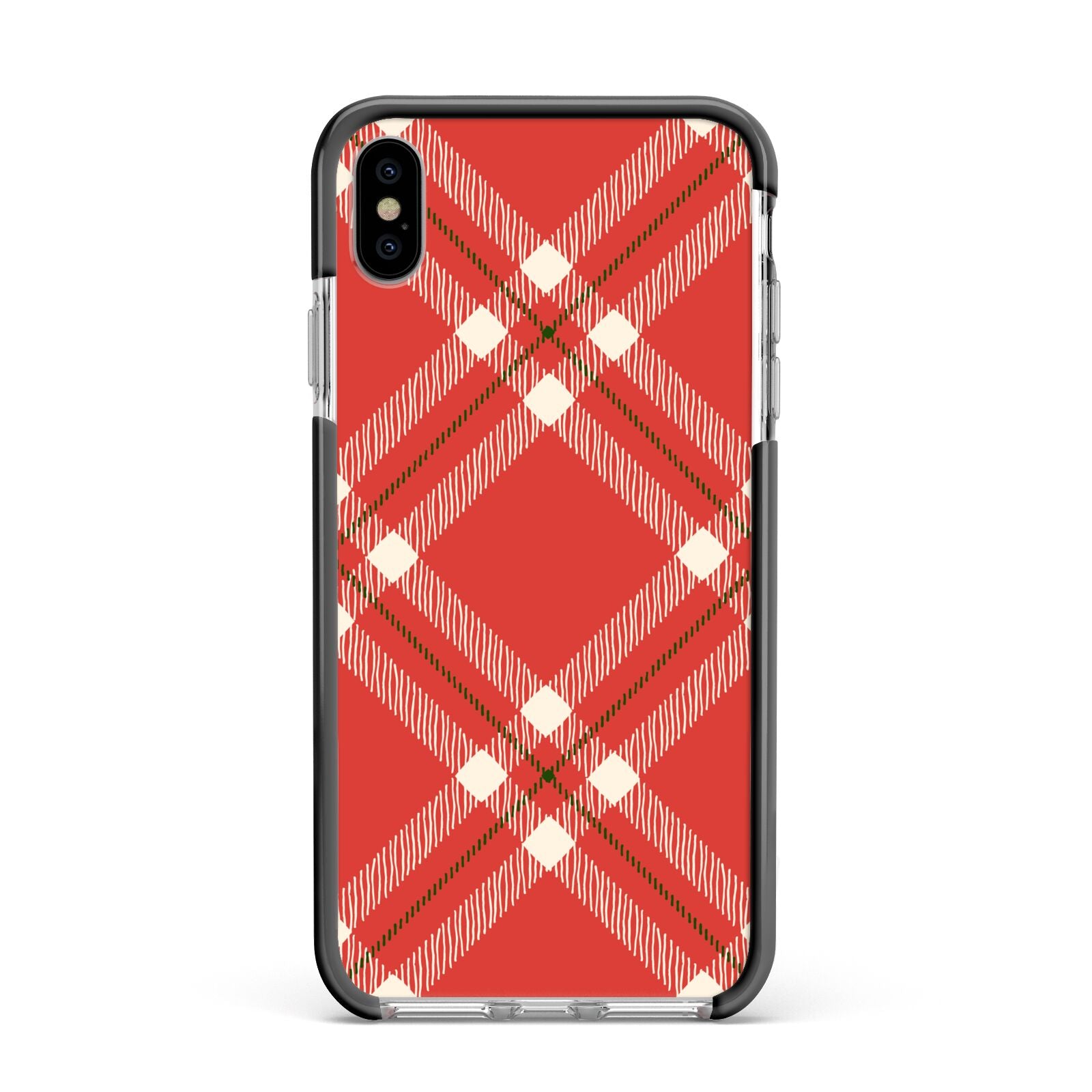 Christmas Tartan Apple iPhone Xs Max Impact Case Black Edge on Silver Phone