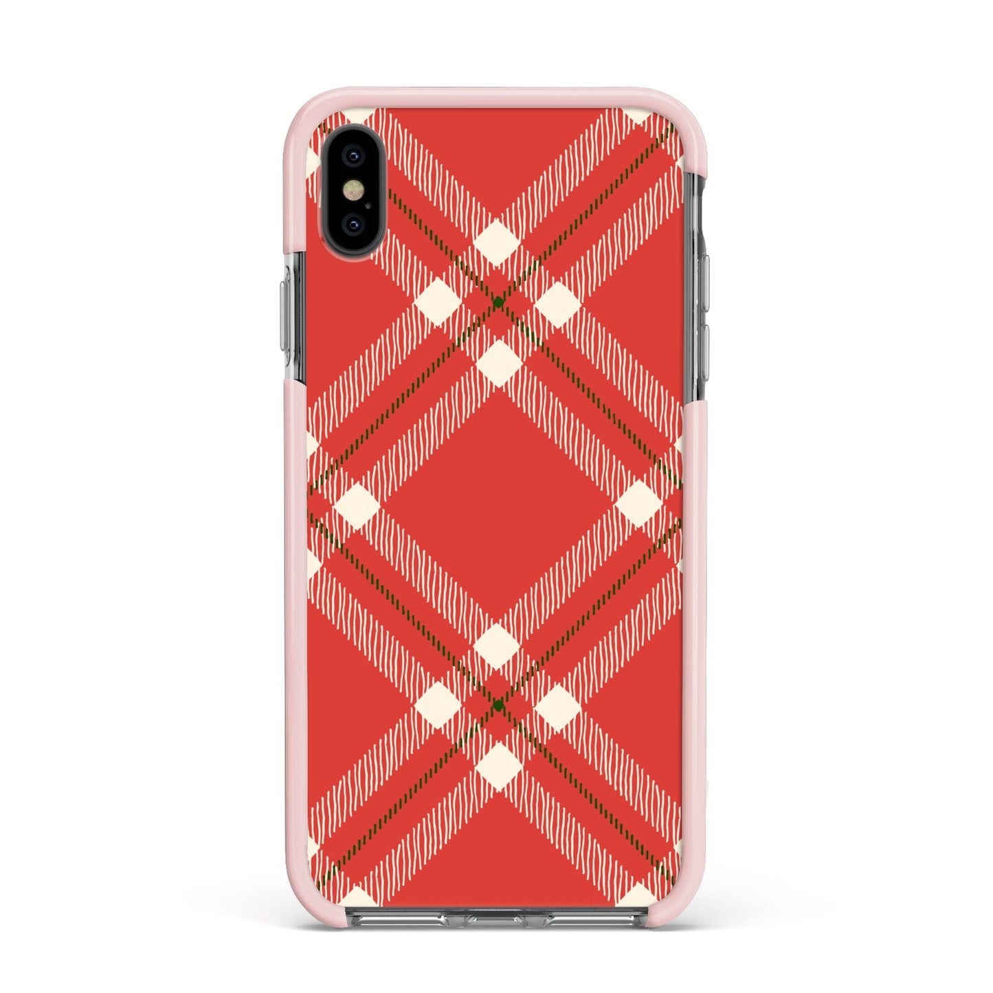 Christmas Tartan Apple iPhone Xs Max Impact Case Pink Edge on Black Phone