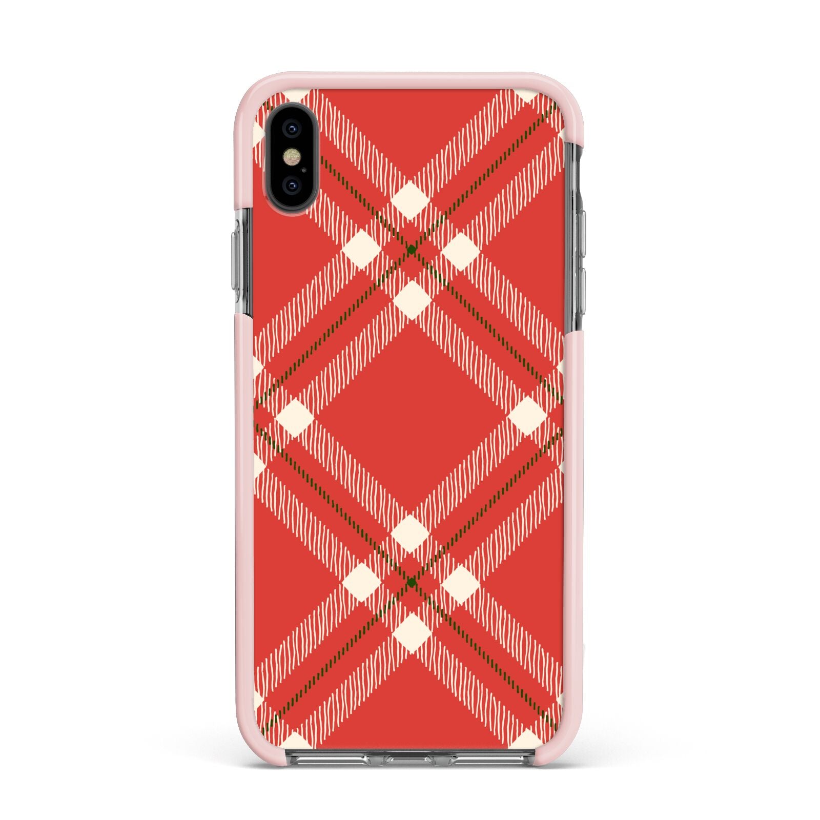 Christmas Tartan Apple iPhone Xs Max Impact Case Pink Edge on Black Phone