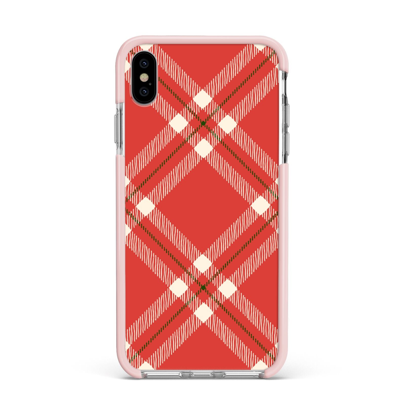 Christmas Tartan Apple iPhone Xs Max Impact Case Pink Edge on Silver Phone