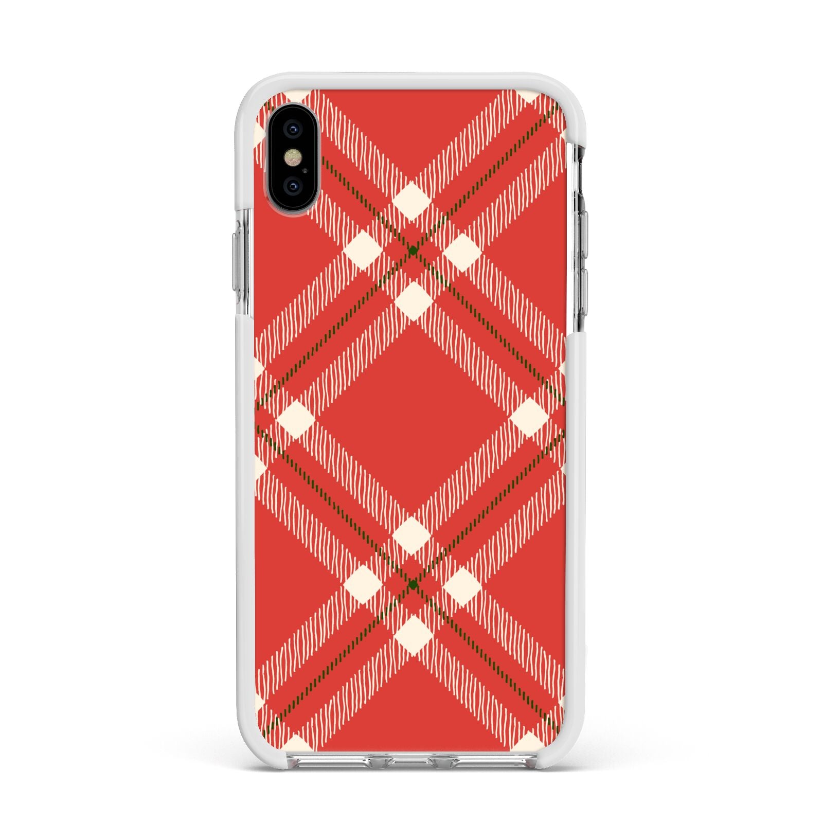 Christmas Tartan Apple iPhone Xs Max Impact Case White Edge on Silver Phone