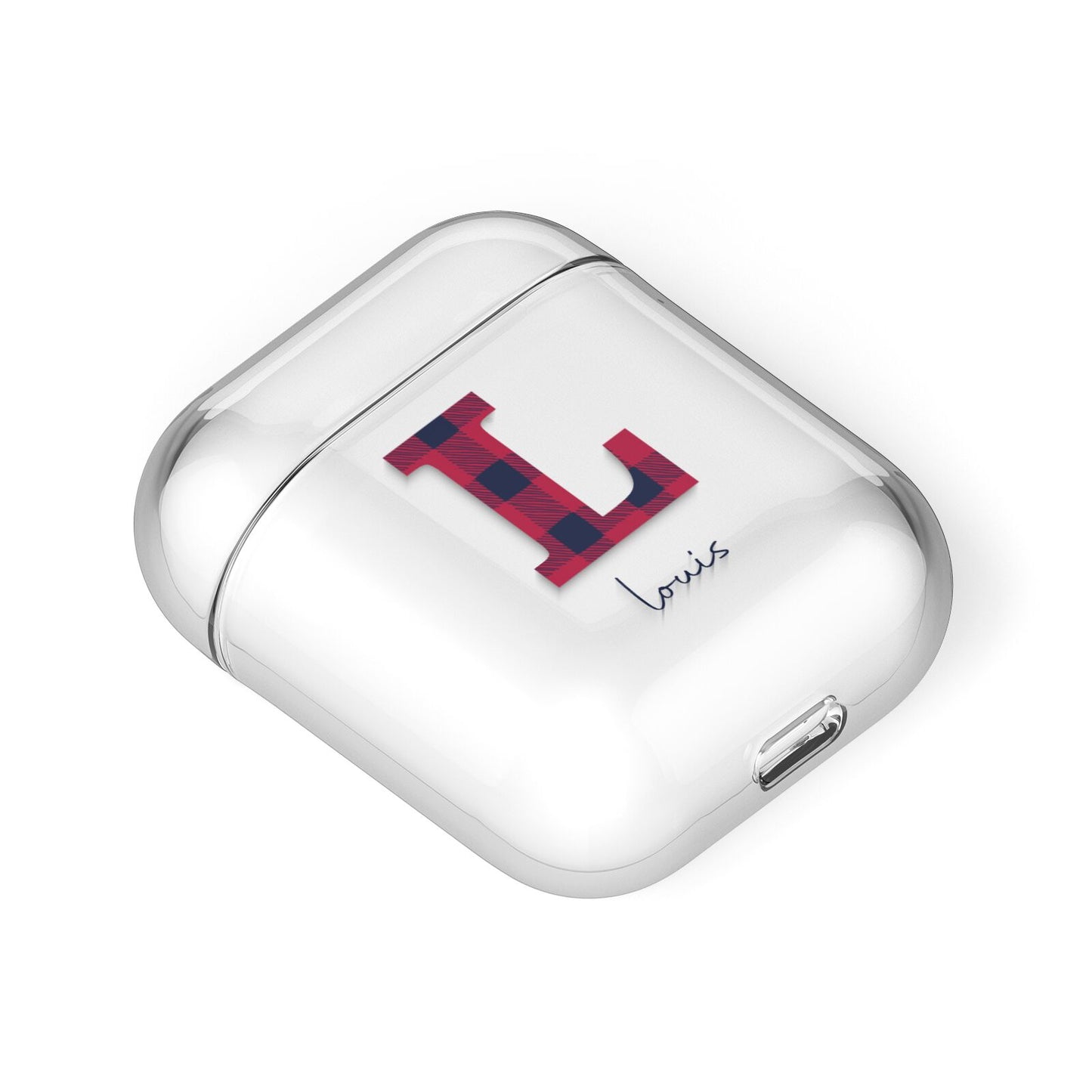 Christmas Tartan Personalised AirPods Case Laid Flat