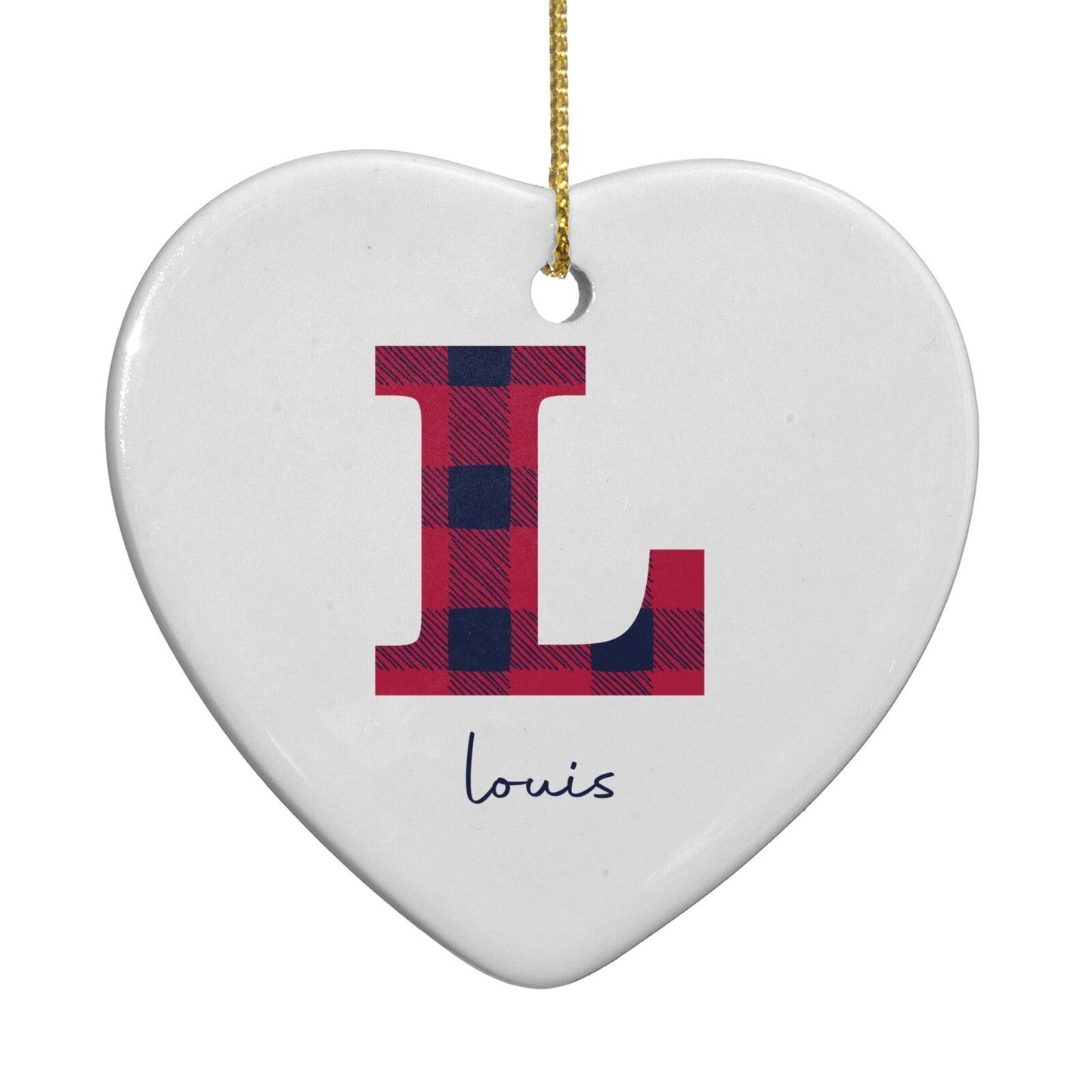 Christmas Tartan Personalised Heart Decoration Back Image