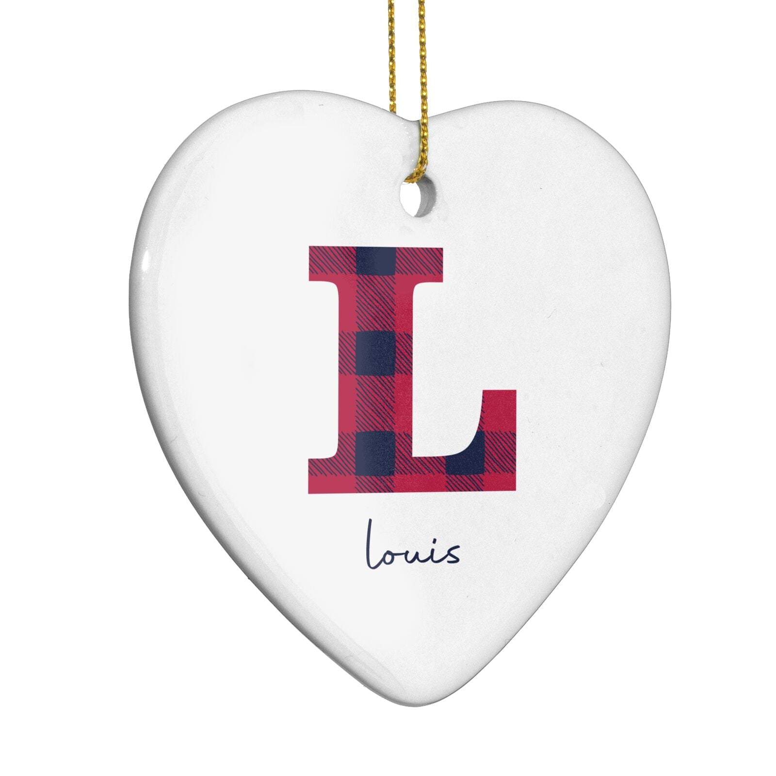 Christmas Tartan Personalised Heart Decoration Side Angle