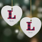 Christmas Tartan Personalised Heart Decoration on Christmas Background