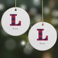 Christmas Tartan Personalised Round Decoration on Christmas Background