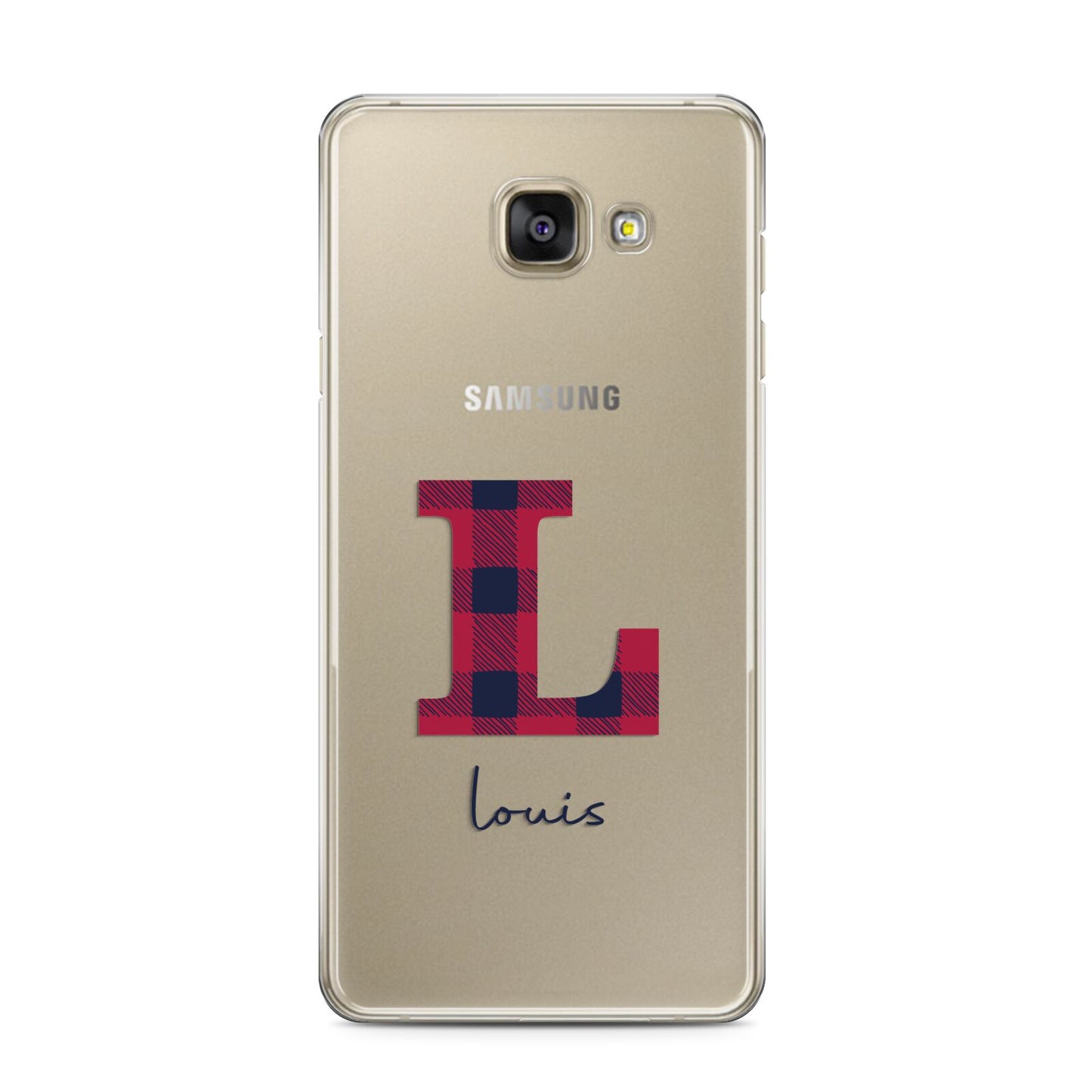 Christmas Tartan Personalised Samsung Galaxy A3 2016 Case on gold phone