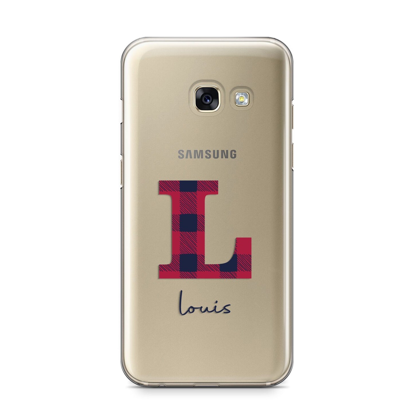 Christmas Tartan Personalised Samsung Galaxy A3 2017 Case on gold phone