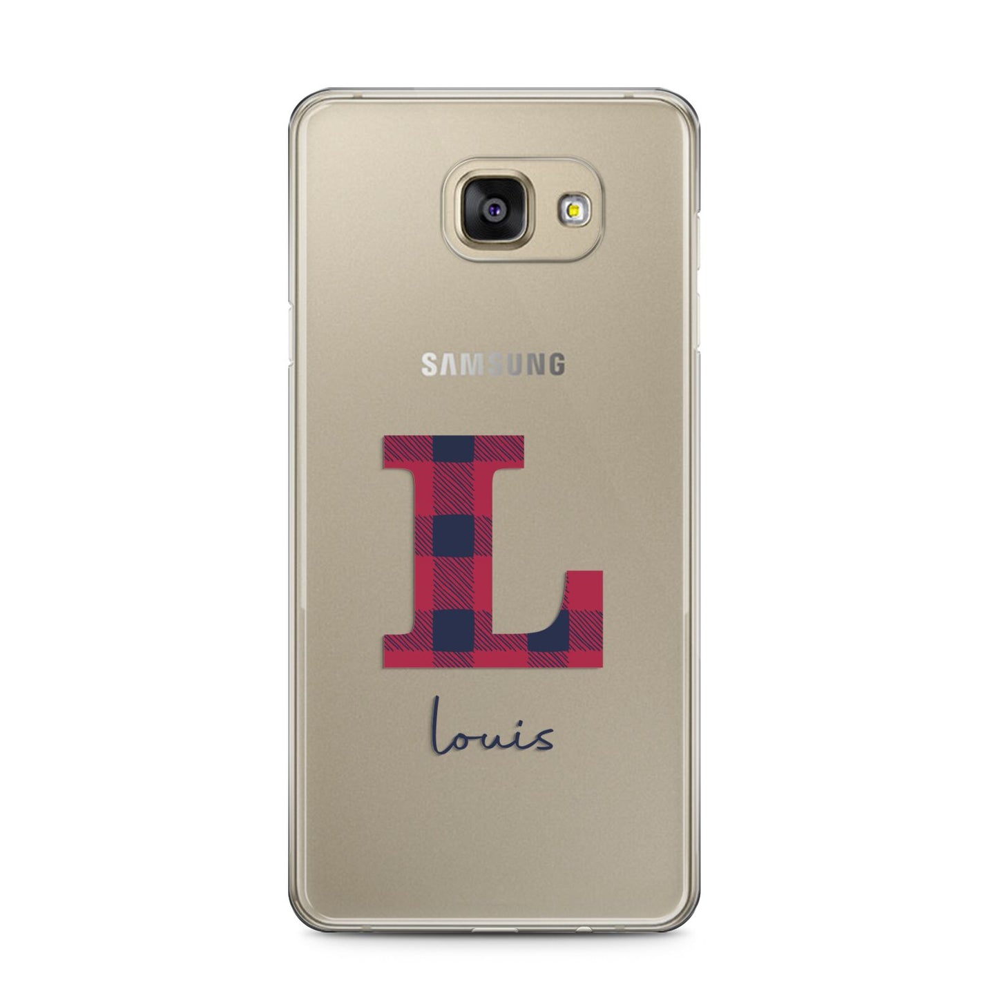 Christmas Tartan Personalised Samsung Galaxy A5 2016 Case on gold phone