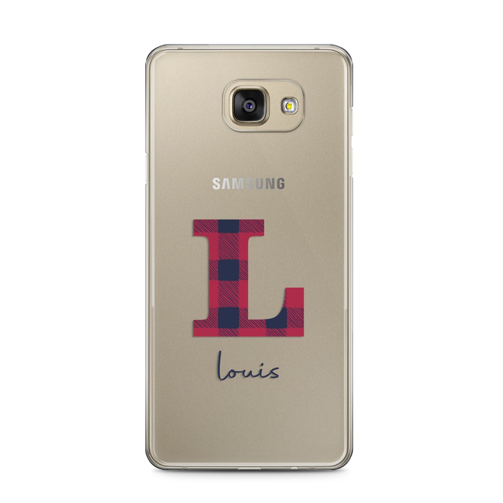 Christmas Tartan Personalised Samsung Galaxy A5 2016 Case on gold phone