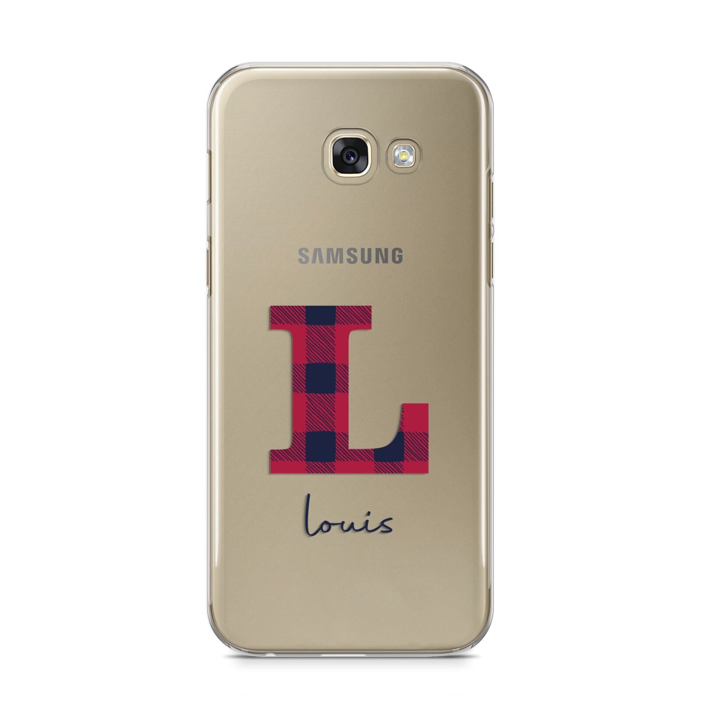 Christmas Tartan Personalised Samsung Galaxy A5 2017 Case on gold phone