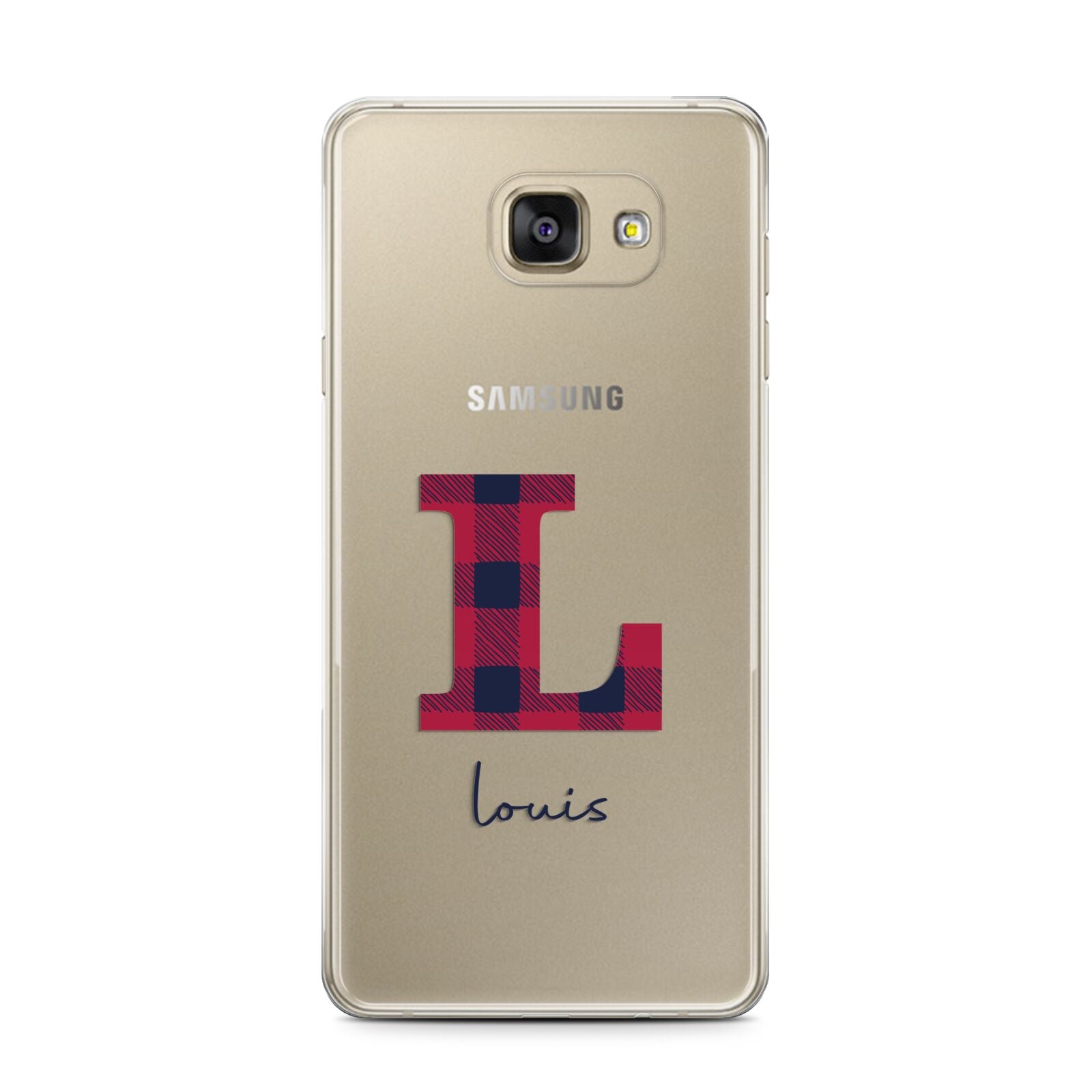 Christmas Tartan Personalised Samsung Galaxy A7 2016 Case on gold phone