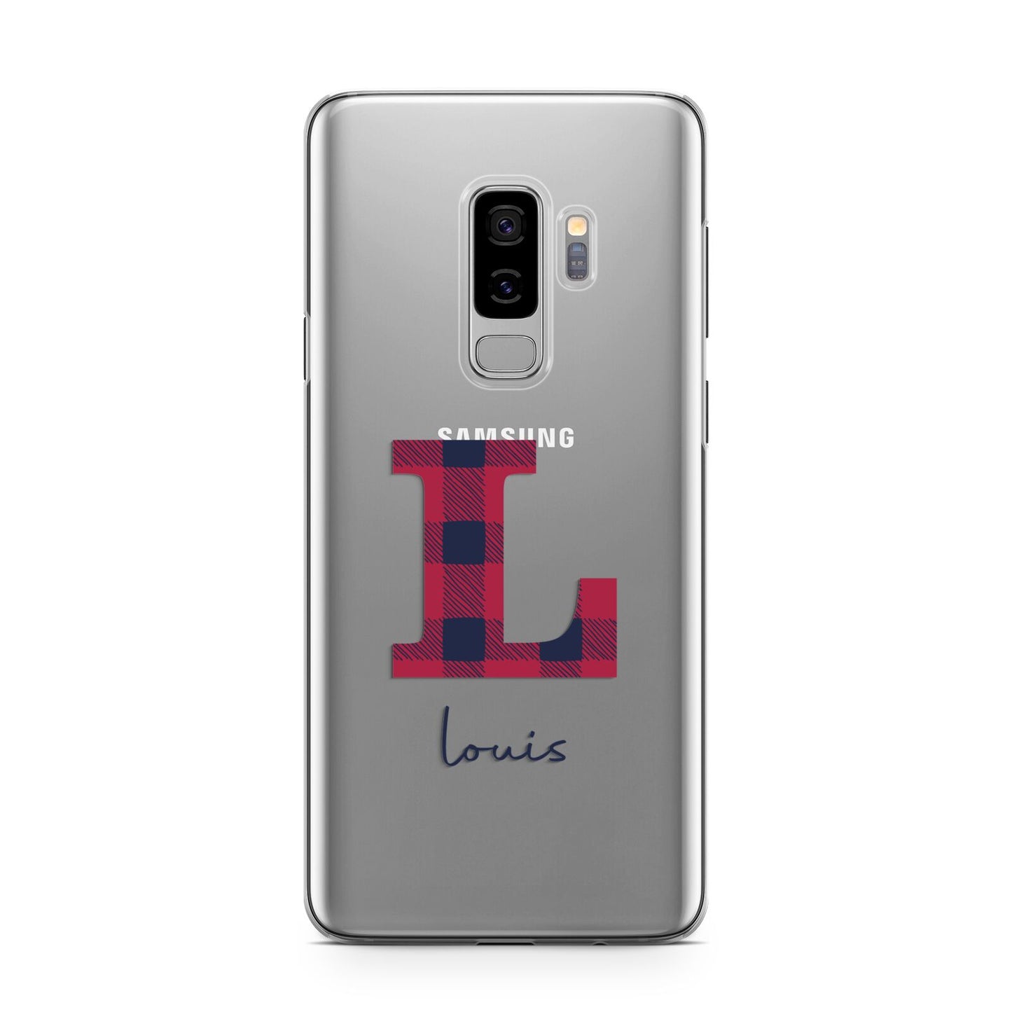 Christmas Tartan Personalised Samsung Galaxy S9 Plus Case on Silver phone