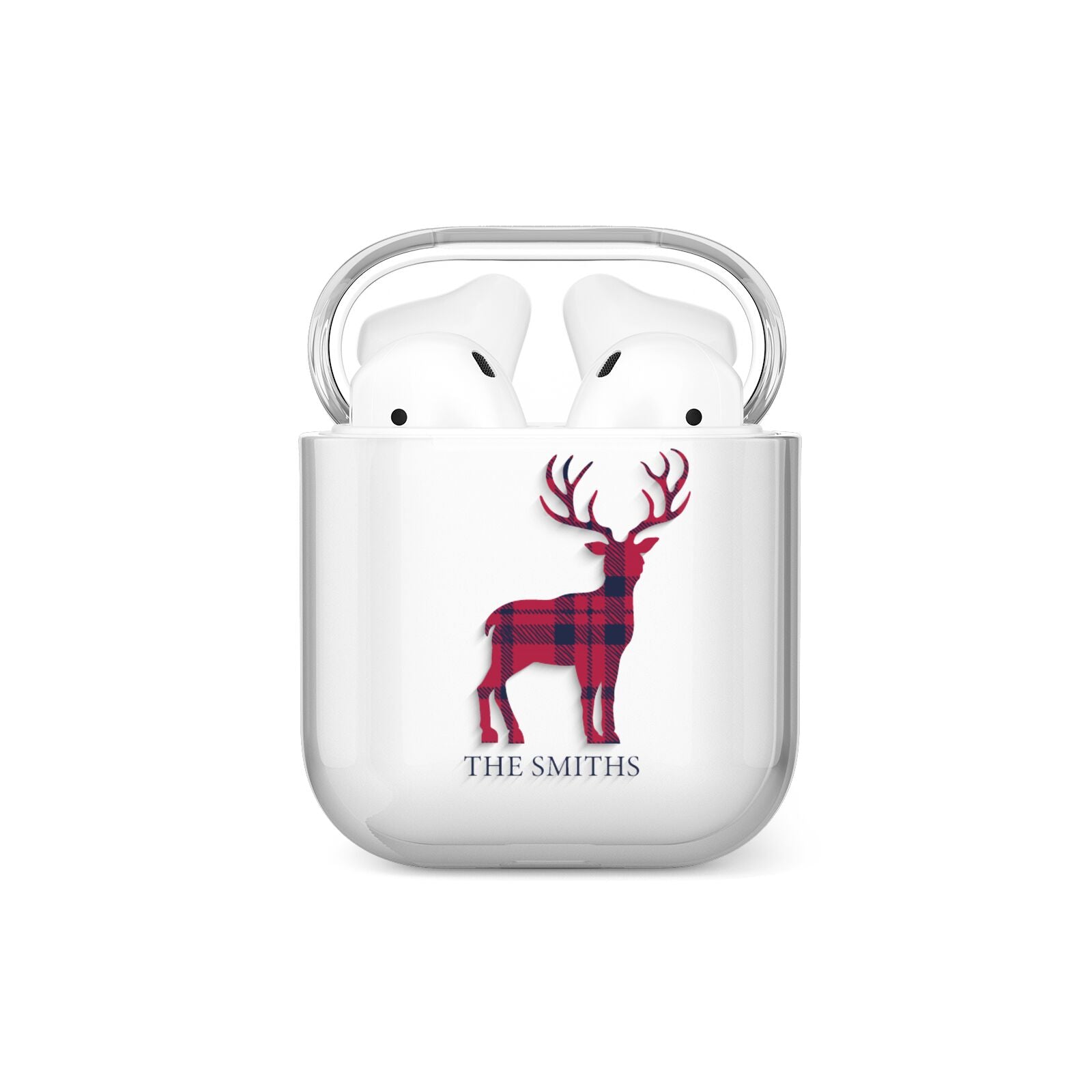 Christmas Tartan Reindeer Personalised AirPods Case